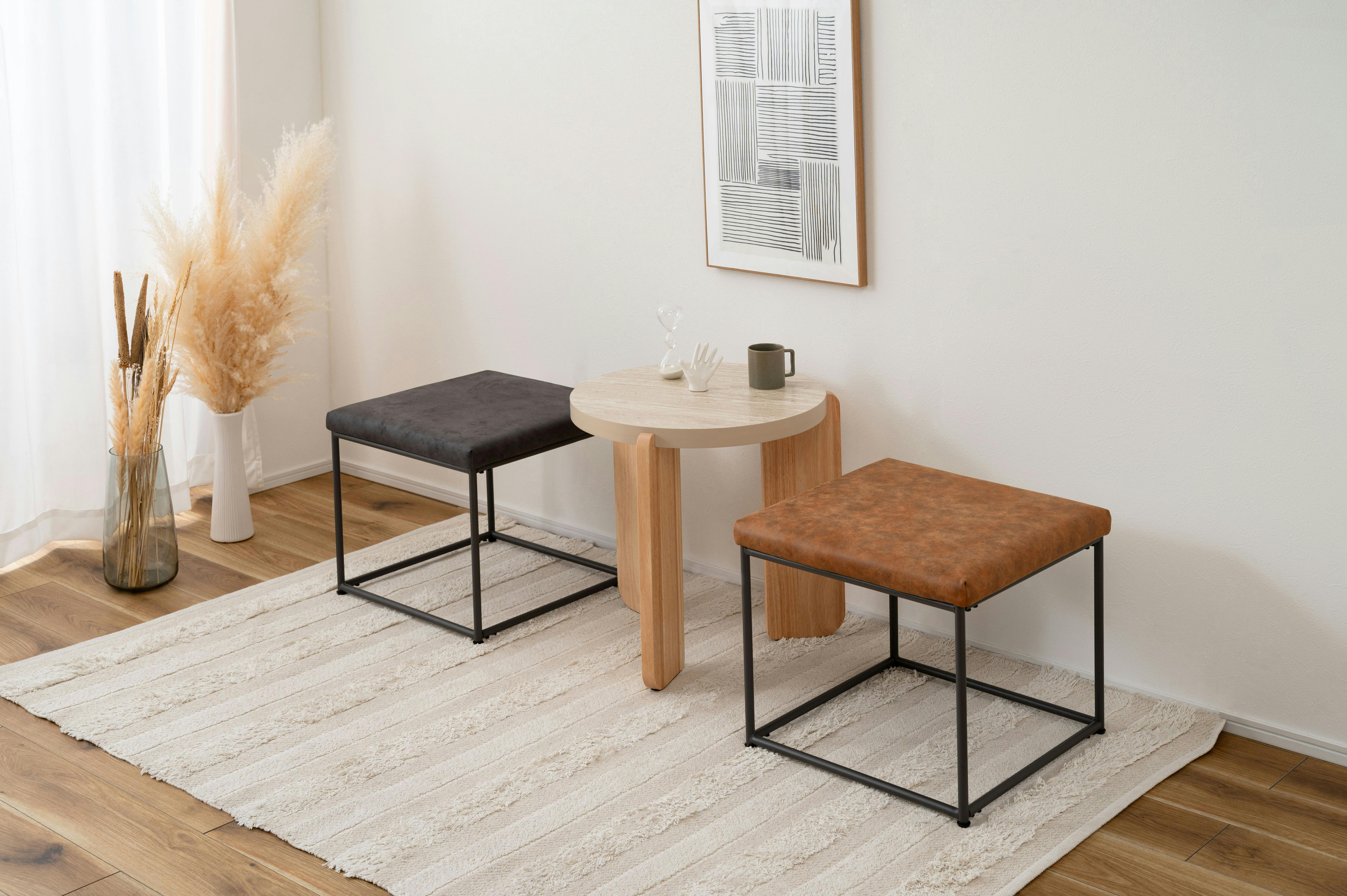 Room Essence スツール W47×D47×H43 ブラック 組立式 椅子 イス