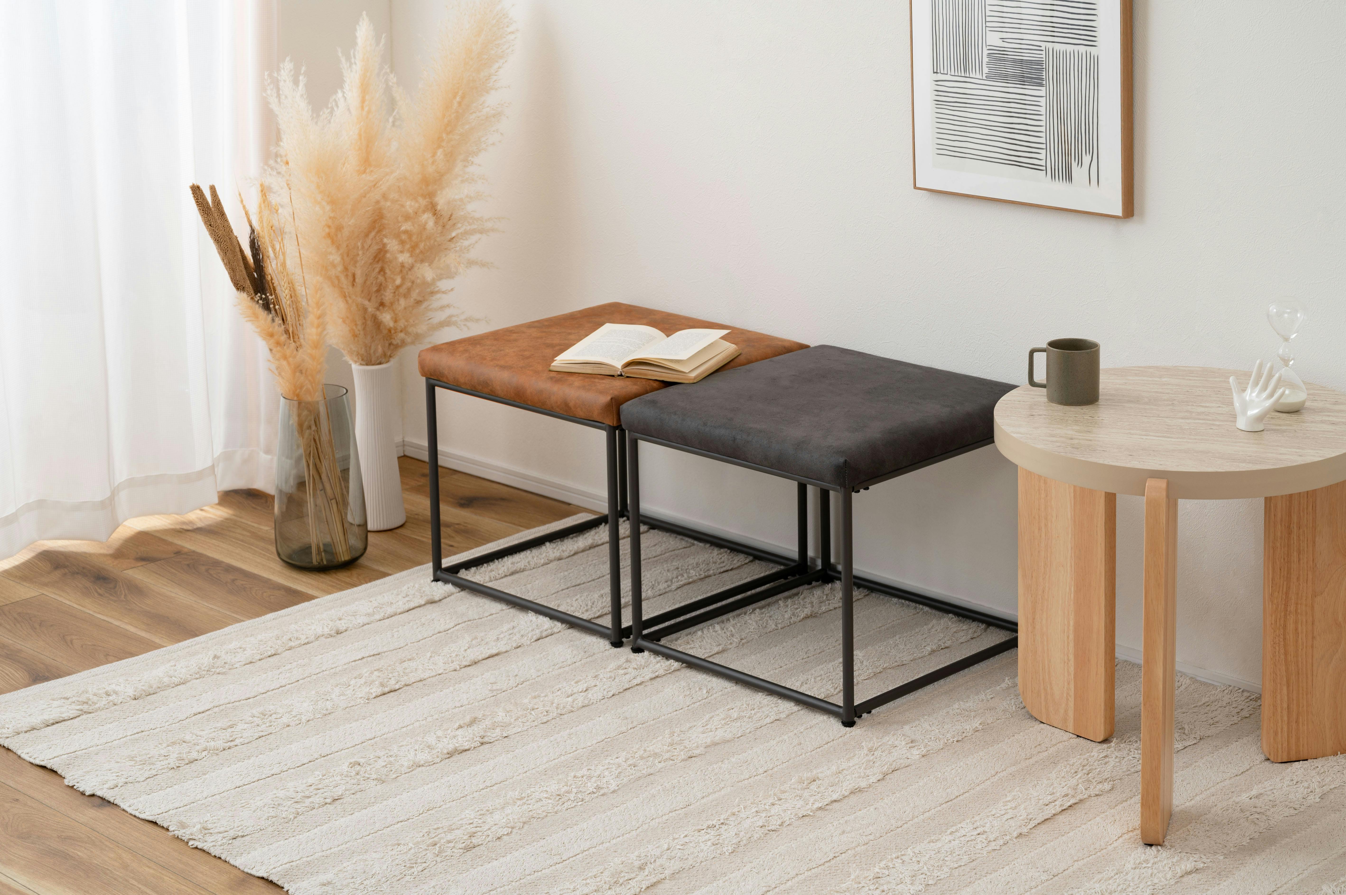 Room Essence スツール W47×D47×H43 ブラック 組立式 椅子 イス