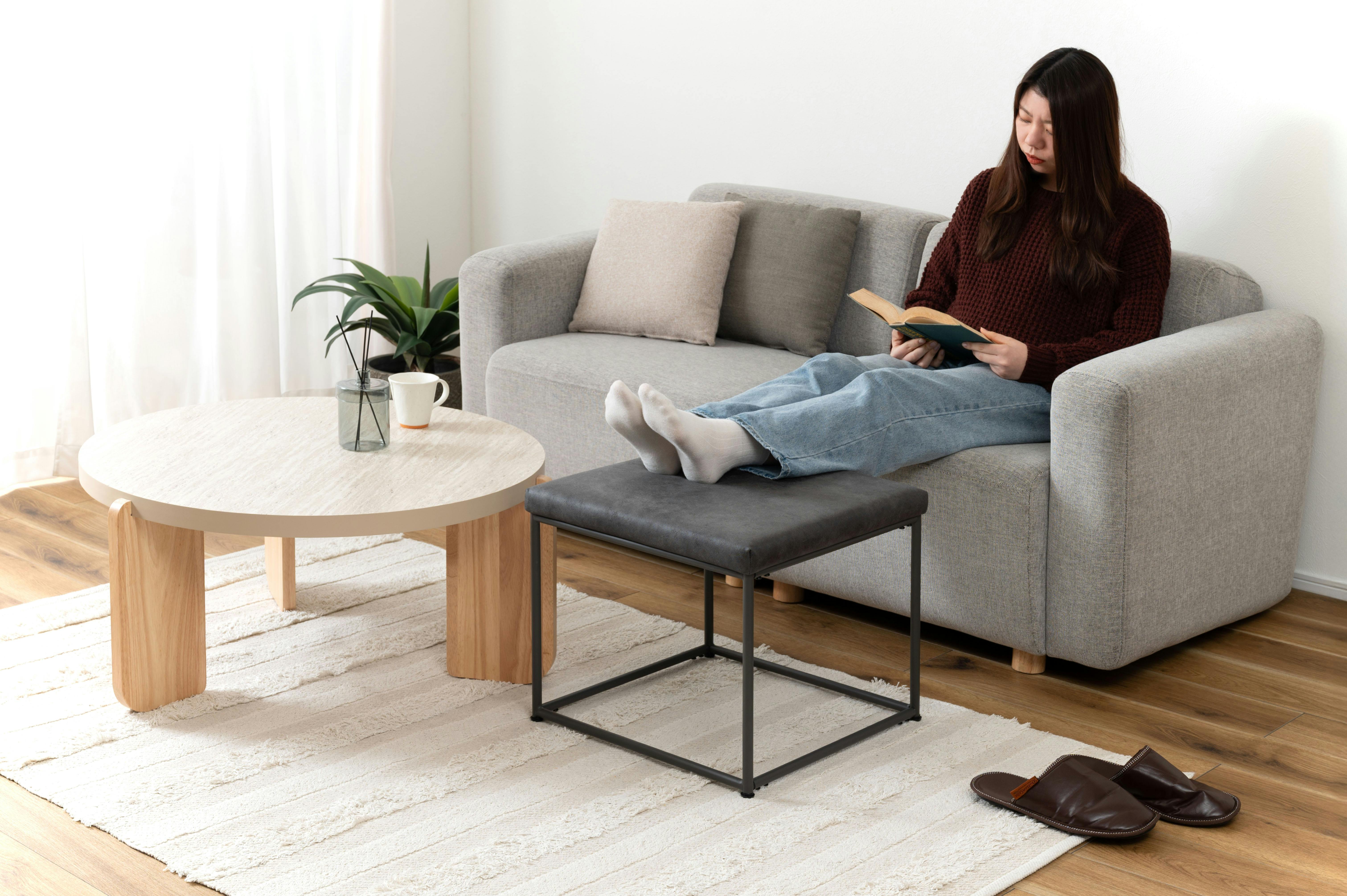 Room Essence スツール W47×D47×H43 ブラック 組立式 椅子 イス