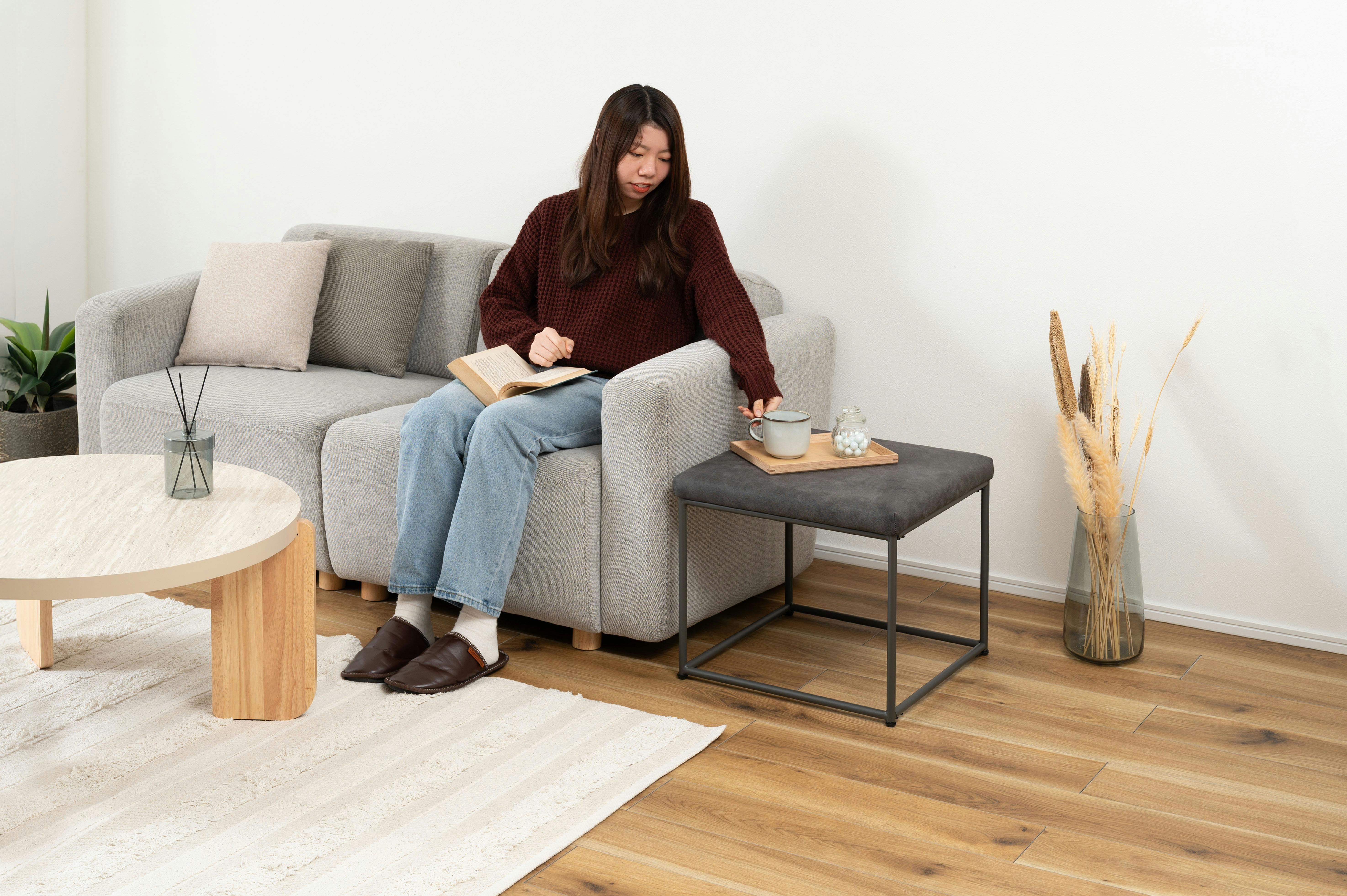 Room Essence スツール W47×D47×H43 ブラック 組立式 椅子 イス