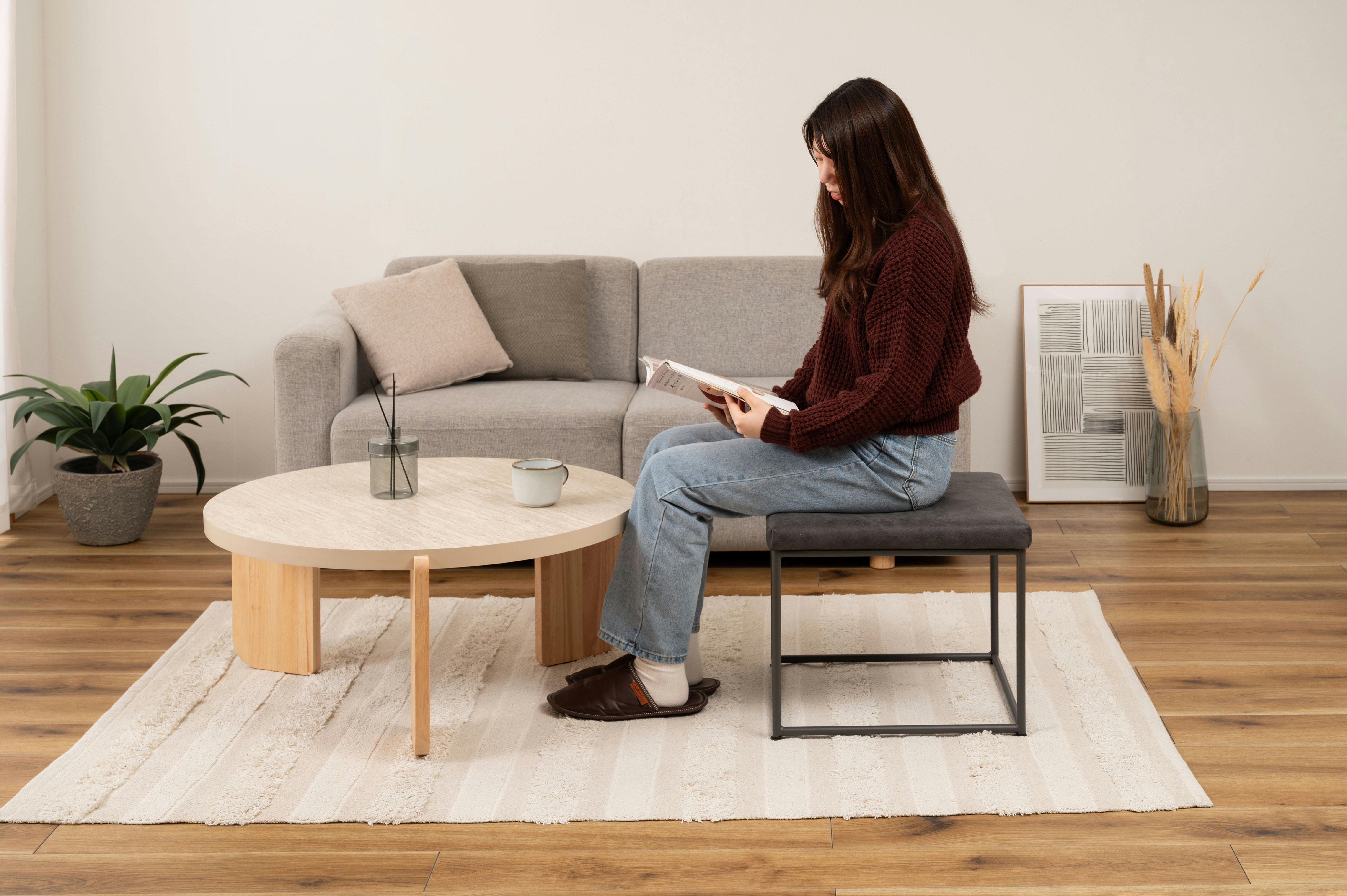 Room Essence スツール W47×D47×H43 ブラック 組立式 椅子 イス