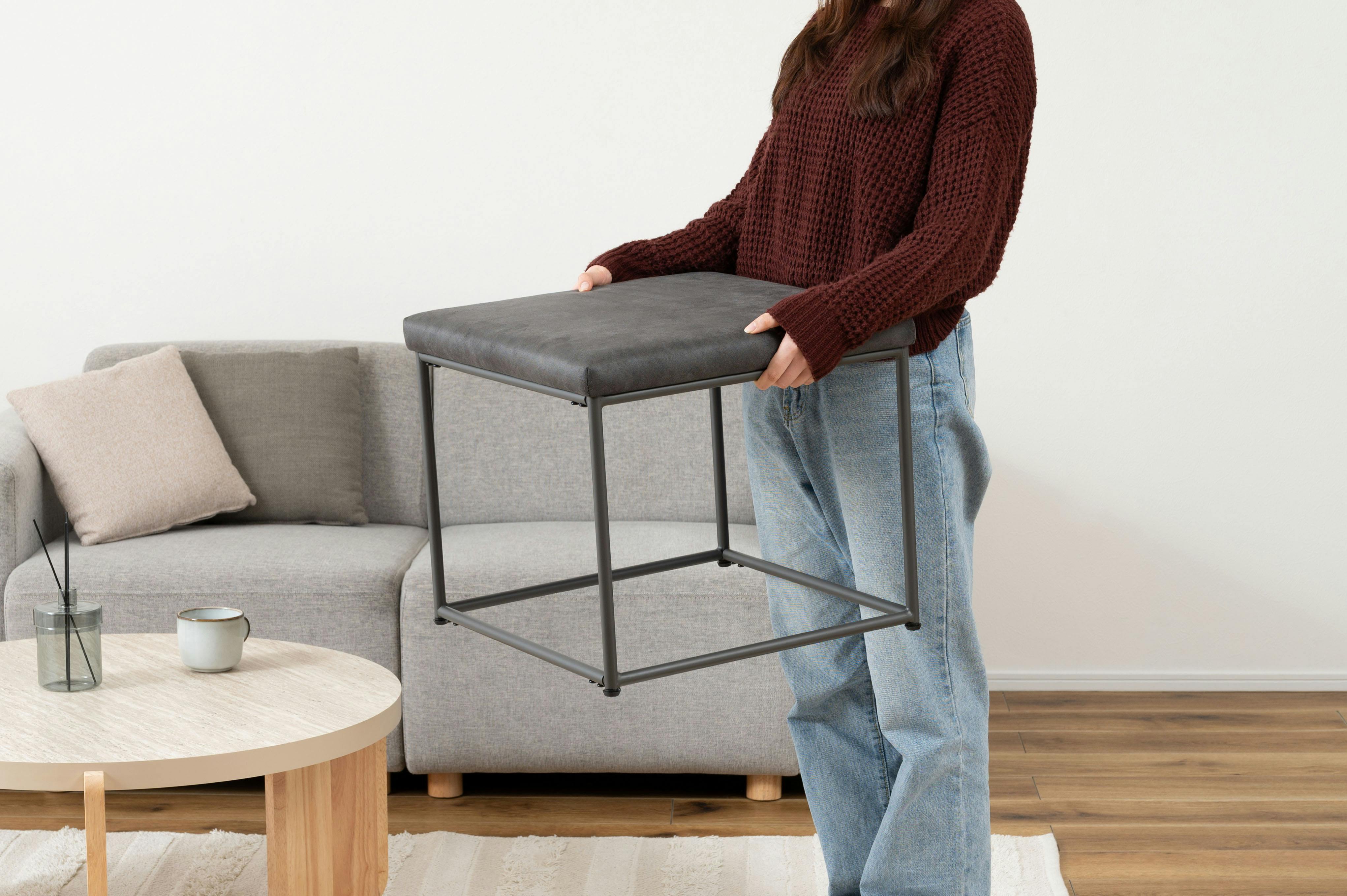 Room Essence スツール W47×D47×H43 ブラック 組立式 椅子 イス