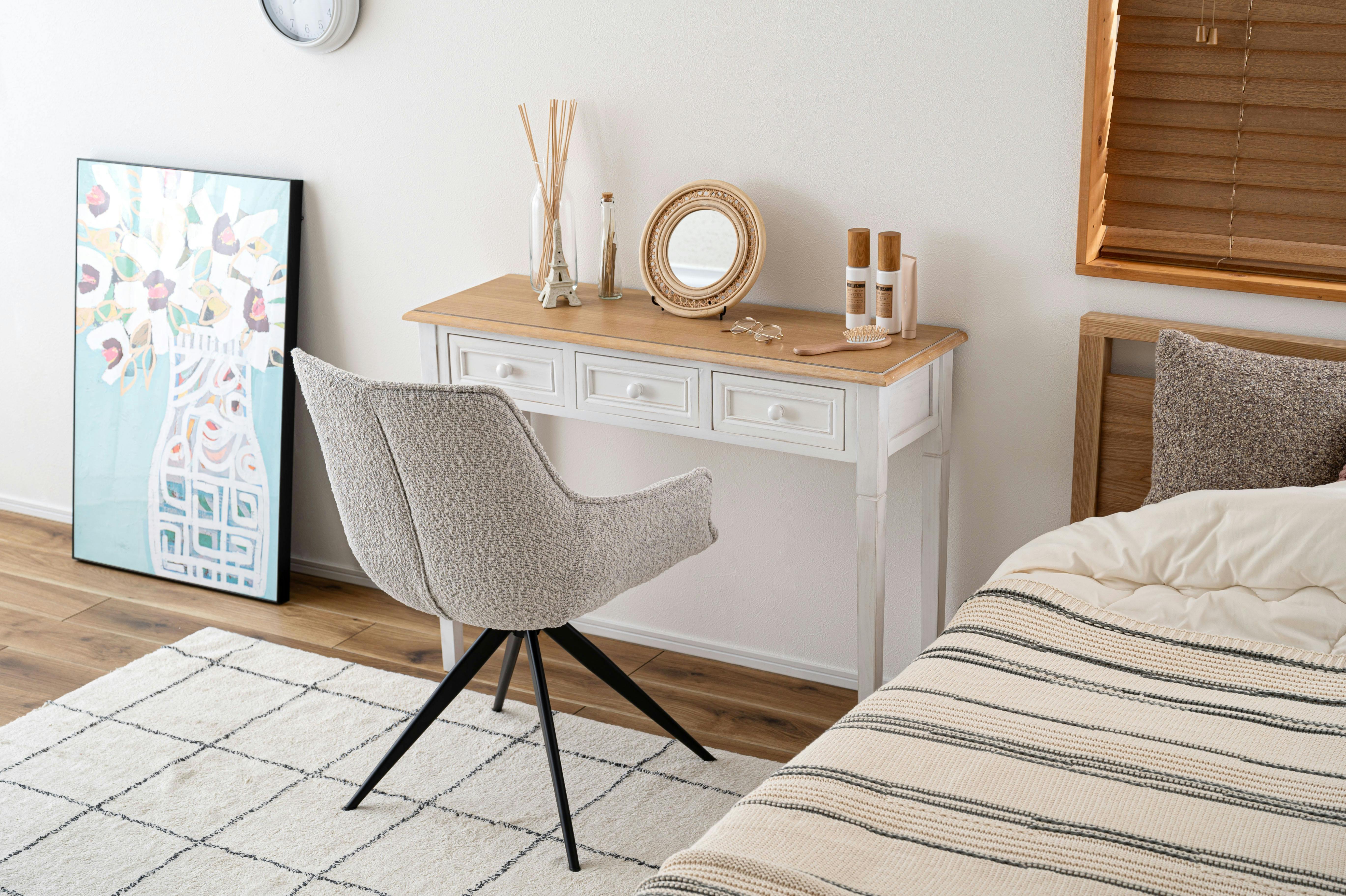 Room Essence 回転アームチェア W56.5×D64×H85.5×SH48 ホワイト 組立式