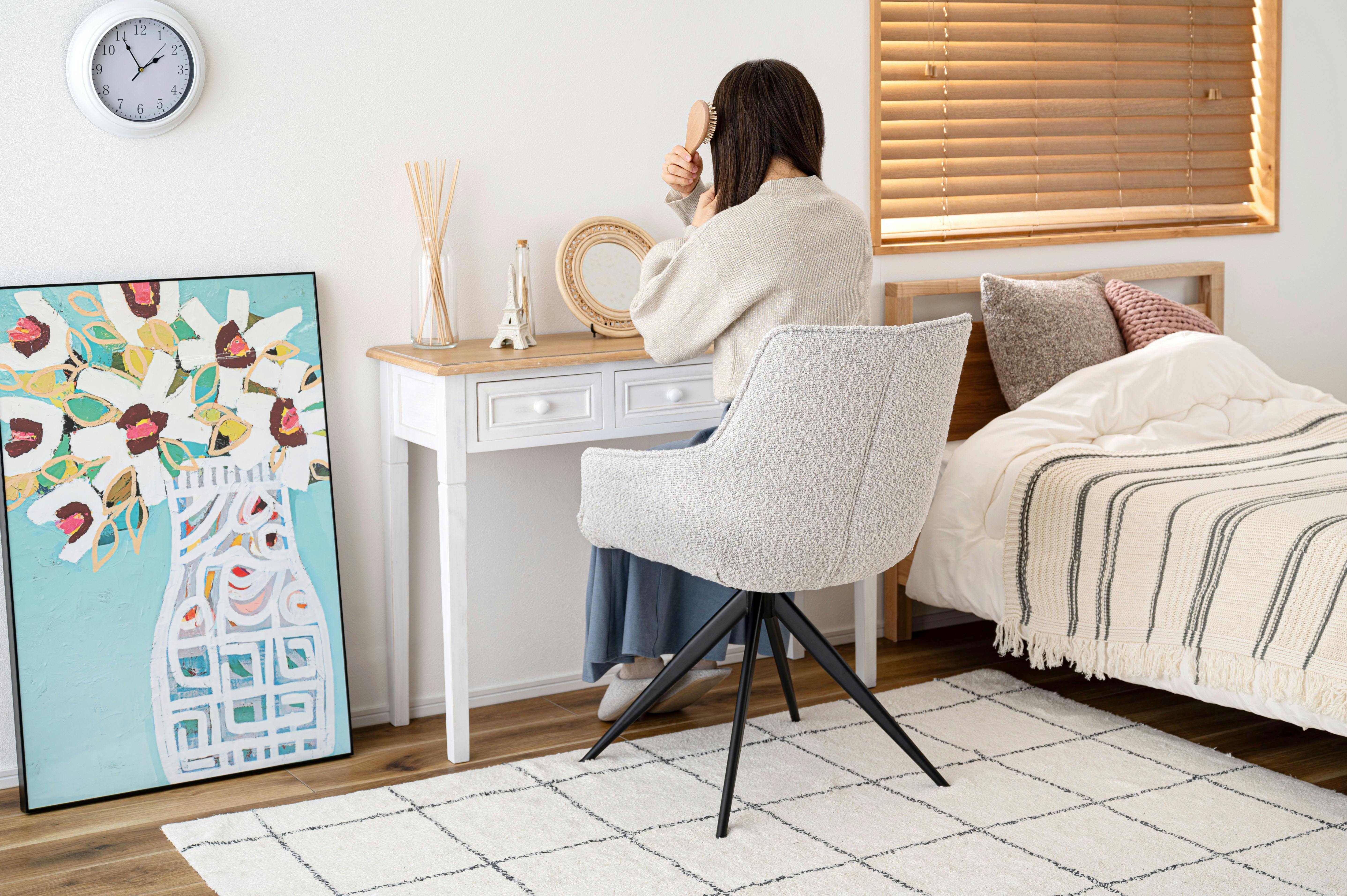 Room Essence 回転アームチェア W56.5×D64×H85.5×SH48 ホワイト 組立式