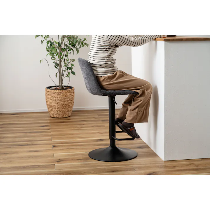 Room Essence カウンターチェア W43×D50×H88~110×SH60~82 ダークグレー 組立式 椅子 イス スツール 回転 360度 360° シンプル モダン スチール 布地 肘なし アームレス 背もたれ カウンター ハイテーブル PC-265DGY【別送品】