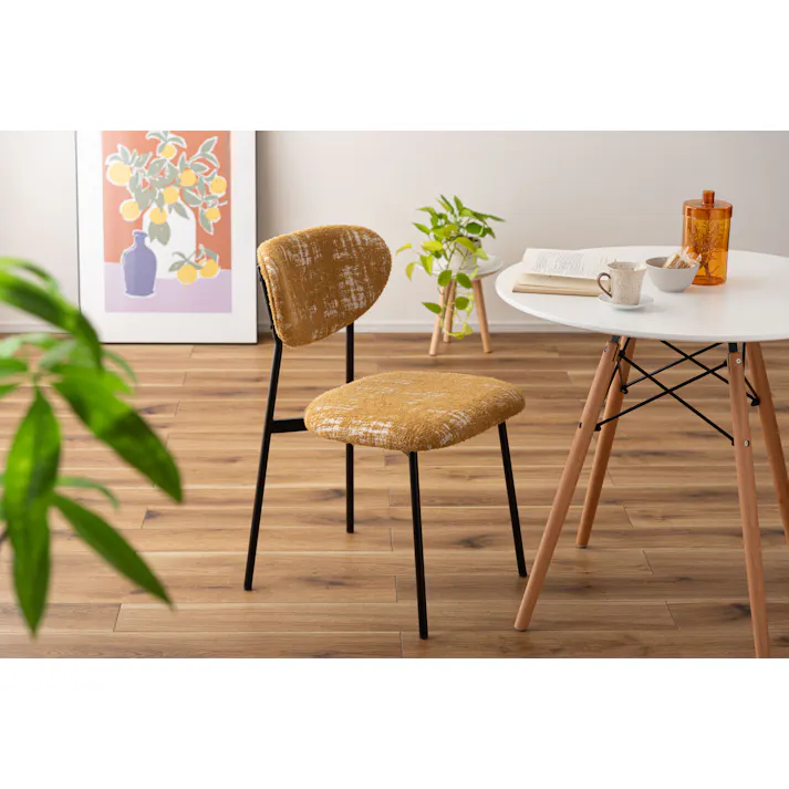 Room Essence チェア W45.5×D56×H78×SH47 イエロー 組立式 椅子 イス シンプル モダン スタイリッシュ ダイニング リビング カフェ スチール脚 かわいい アンティーク デザイン 軽い スチール ファブリック 布地 背もたれ ブラウン PC-267YE【別送品】