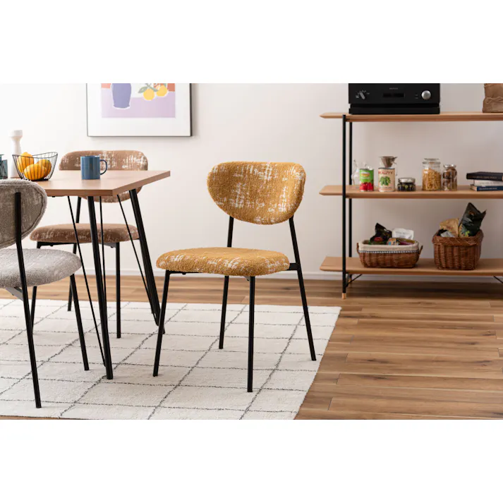 Room Essence チェア W45.5×D56×H78×SH47 イエロー 組立式 椅子 イス シンプル モダン スタイリッシュ ダイニング リビング カフェ スチール脚 かわいい アンティーク デザイン 軽い スチール ファブリック 布地 背もたれ ブラウン PC-267YE【別送品】