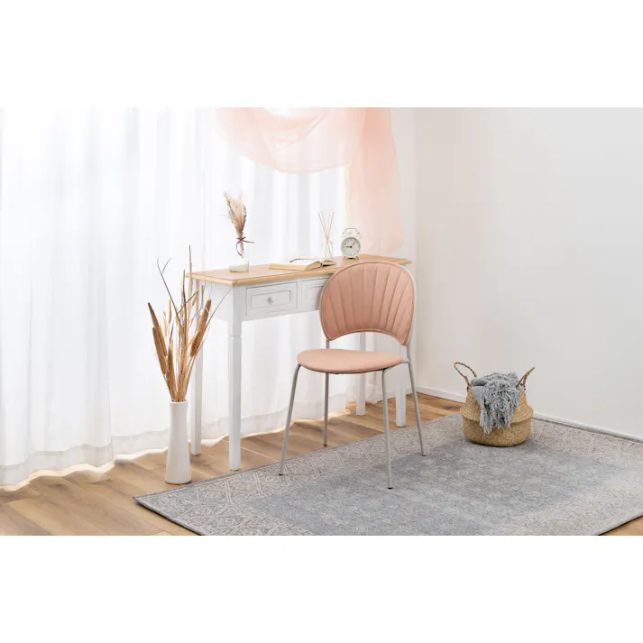 Room Essence チェア W45×D54.5×H77×SH45 コーラル 組立式 椅子 イス ダイニング デスク おしゃれ 幅45 座面高45 北欧 韓国 韓国風 かわいい シェル型 ペールカラー 一人掛け ドレッサー コーラル PC-621CO【別送品】