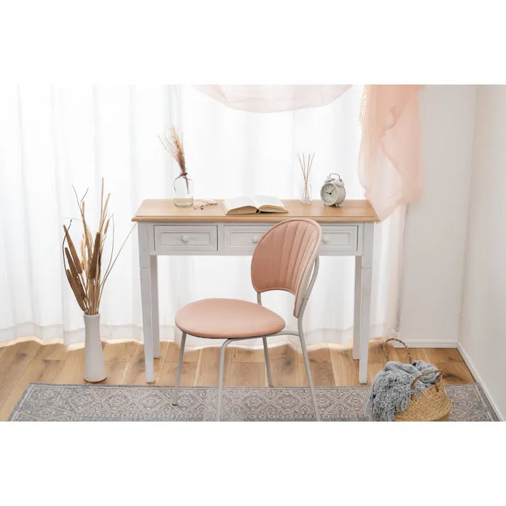 Room Essence チェア W45×D54.5×H77×SH45 コーラル 組立式 椅子 イス ダイニング デスク おしゃれ 幅45 座面高45 北欧 韓国 韓国風 かわいい シェル型 ペールカラー 一人掛け ドレッサー コーラル PC-621CO【別送品】