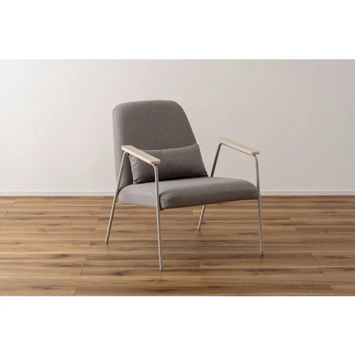 Room Essence ラウンジチェア W66.5×D80×H81×SH43 グレー 組立式 チェア 椅子 パーソナルチェア アームチェア ひじ掛け付き クッション付き 背もたれ スチール脚 天然木 韓国 北欧 PC-626GY【別送品】