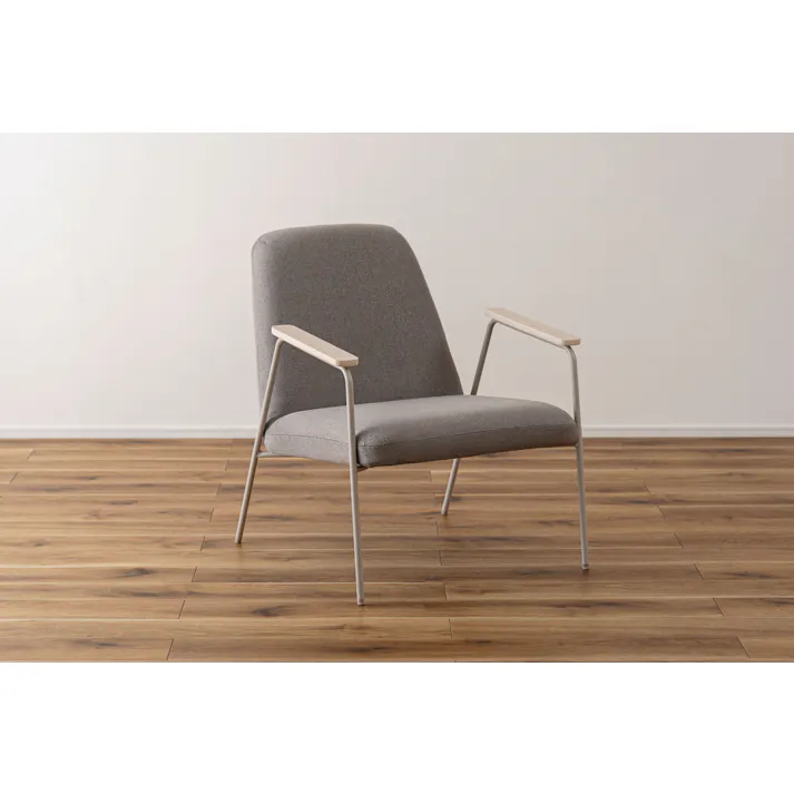 Room Essence ラウンジチェア W66.5×D80×H81×SH43 グレー 組立式 チェア 椅子 パーソナルチェア アームチェア ひじ掛け付き クッション付き 背もたれ スチール脚 天然木 韓国 北欧 PC-626GY【別送品】