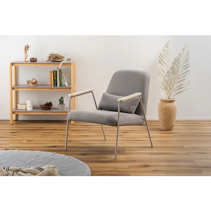 Room Essence ラウンジチェア W66.5×D80×H81×SH43 グレー 組立式 チェア 椅子 パーソナルチェア アームチェア ひじ掛け付き クッション付き 背もたれ スチール脚 天然木 韓国 北欧 PC-626GY【別送品】