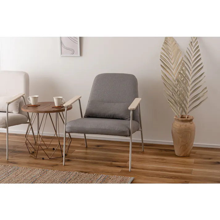 Room Essence ラウンジチェア W66.5×D80×H81×SH43 グレー 組立式 チェア 椅子 パーソナルチェア アームチェア ひじ掛け付き クッション付き 背もたれ スチール脚 天然木 韓国 北欧 PC-626GY【別送品】