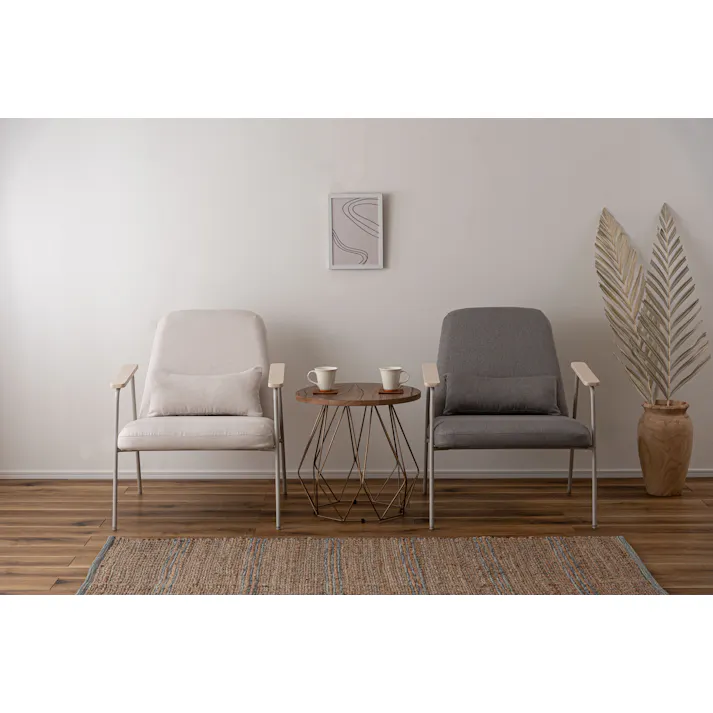 Room Essence ラウンジチェア W66.5×D80×H81×SH43 グレー 組立式 チェア 椅子 パーソナルチェア アームチェア ひじ掛け付き クッション付き 背もたれ スチール脚 天然木 韓国 北欧 PC-626GY【別送品】