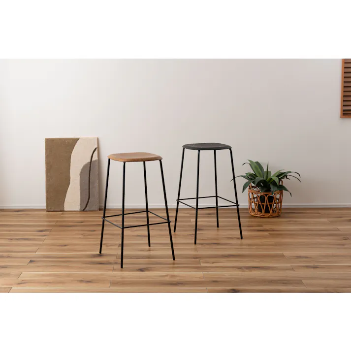 Room Essence ハイスツール W43×D43×H74.5 ブラック 完成品 スツール 椅子 高さ74.5 フットレスト 足置き付き 背もたれなし 天然木 ブラックスチール スチール シンプル おしゃれ モダン 異素材 PC-686BK【別送品】