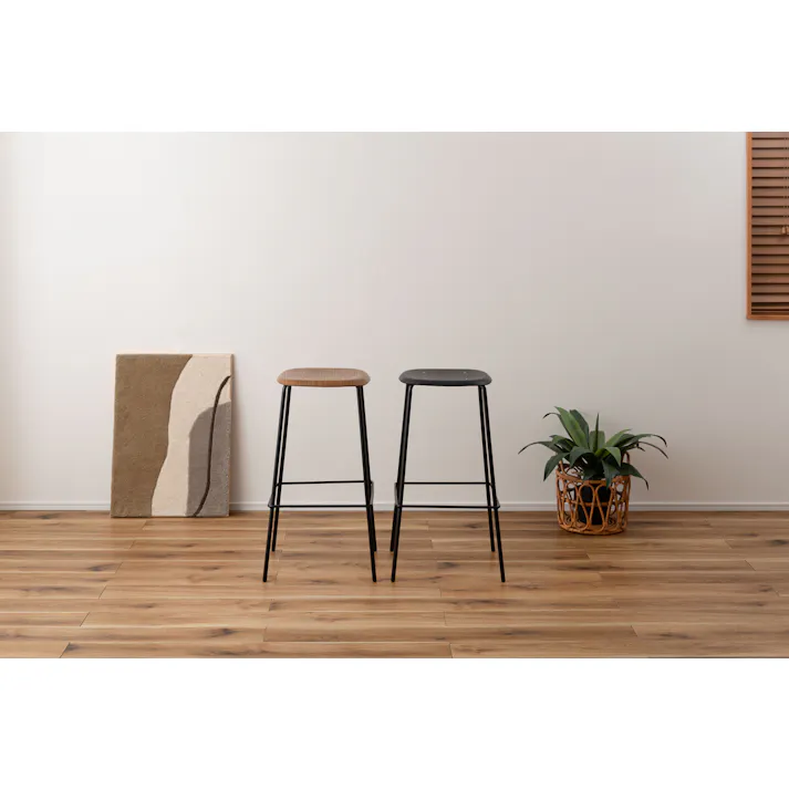 Room Essence ハイスツール W43×D43×H74.5 ブラック 完成品 スツール 椅子 高さ74.5 フットレスト 足置き付き 背もたれなし 天然木 ブラックスチール スチール シンプル おしゃれ モダン 異素材 PC-686BK【別送品】