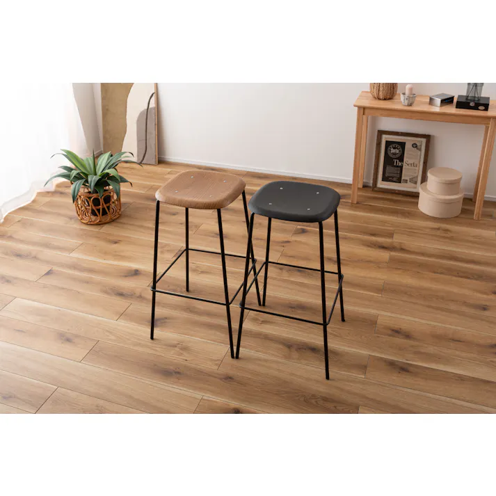 Room Essence ハイスツール W43×D43×H74.5 ブラック 完成品 スツール 椅子 高さ74.5 フットレスト 足置き付き 背もたれなし 天然木 ブラックスチール スチール シンプル おしゃれ モダン 異素材 PC-686BK【別送品】