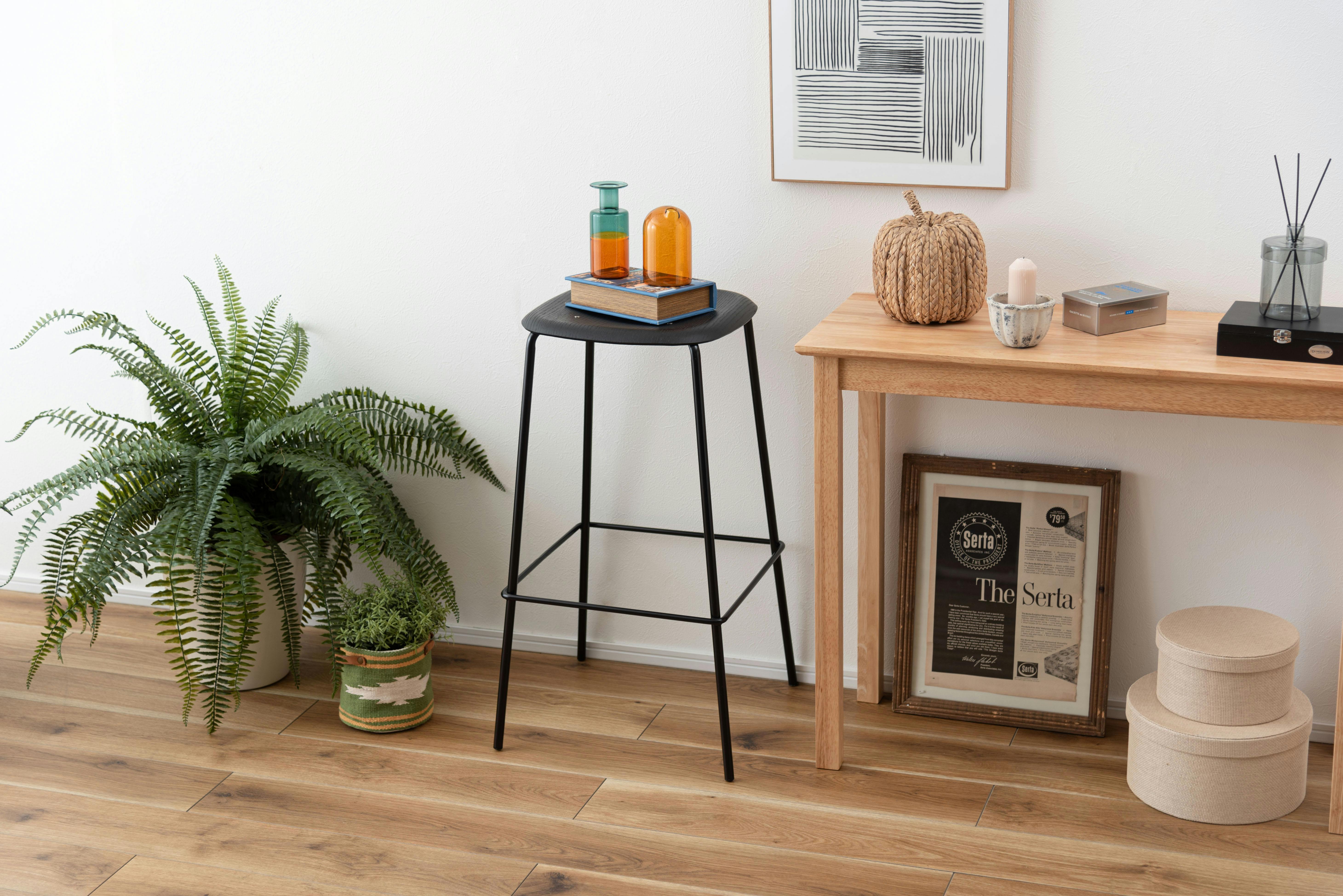 Room Essence ハイスツール W43×D43×H74.5 ブラック 完成品 スツール