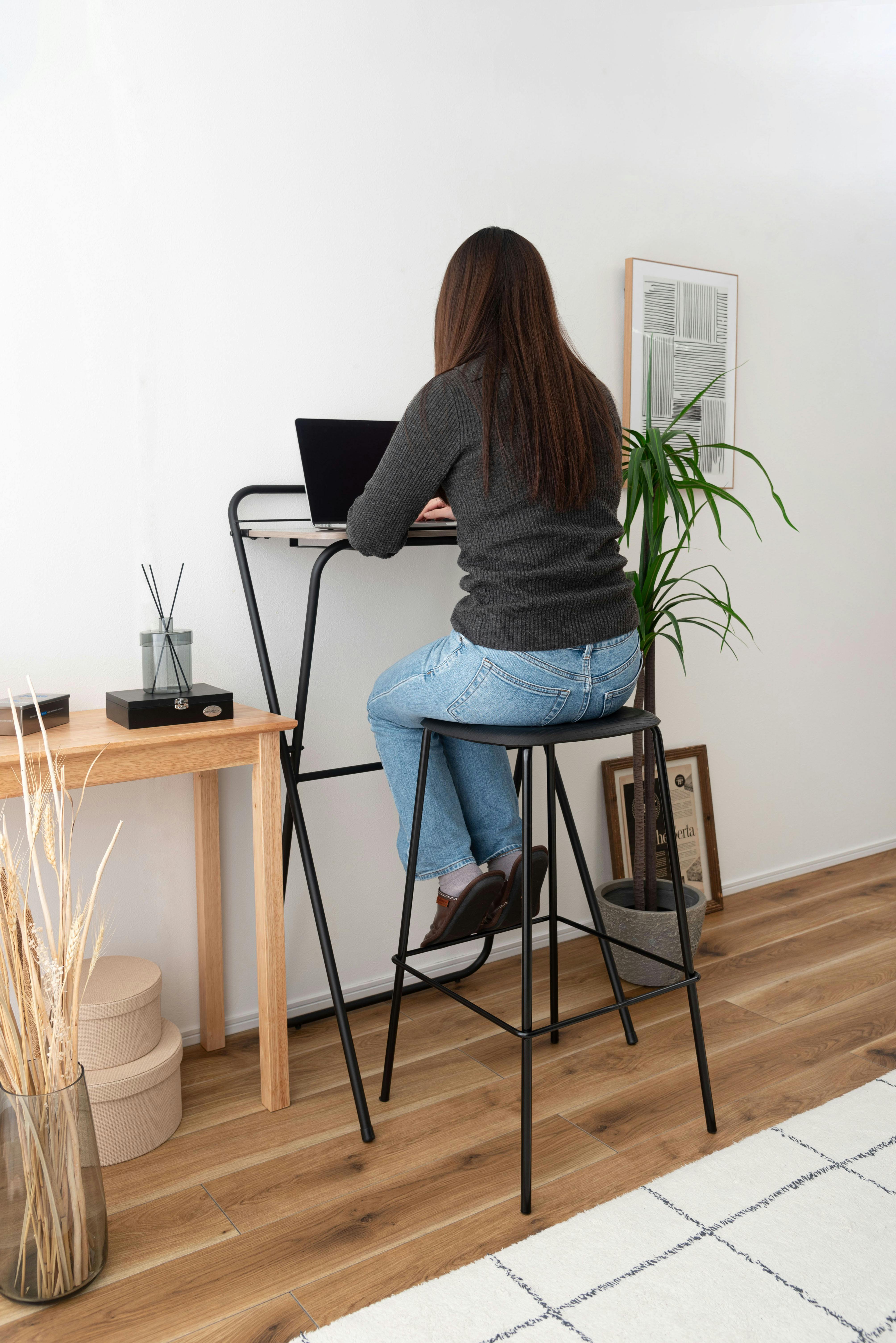 Room Essence ハイスツール W43×D43×H74.5 ブラック 完成品 スツール