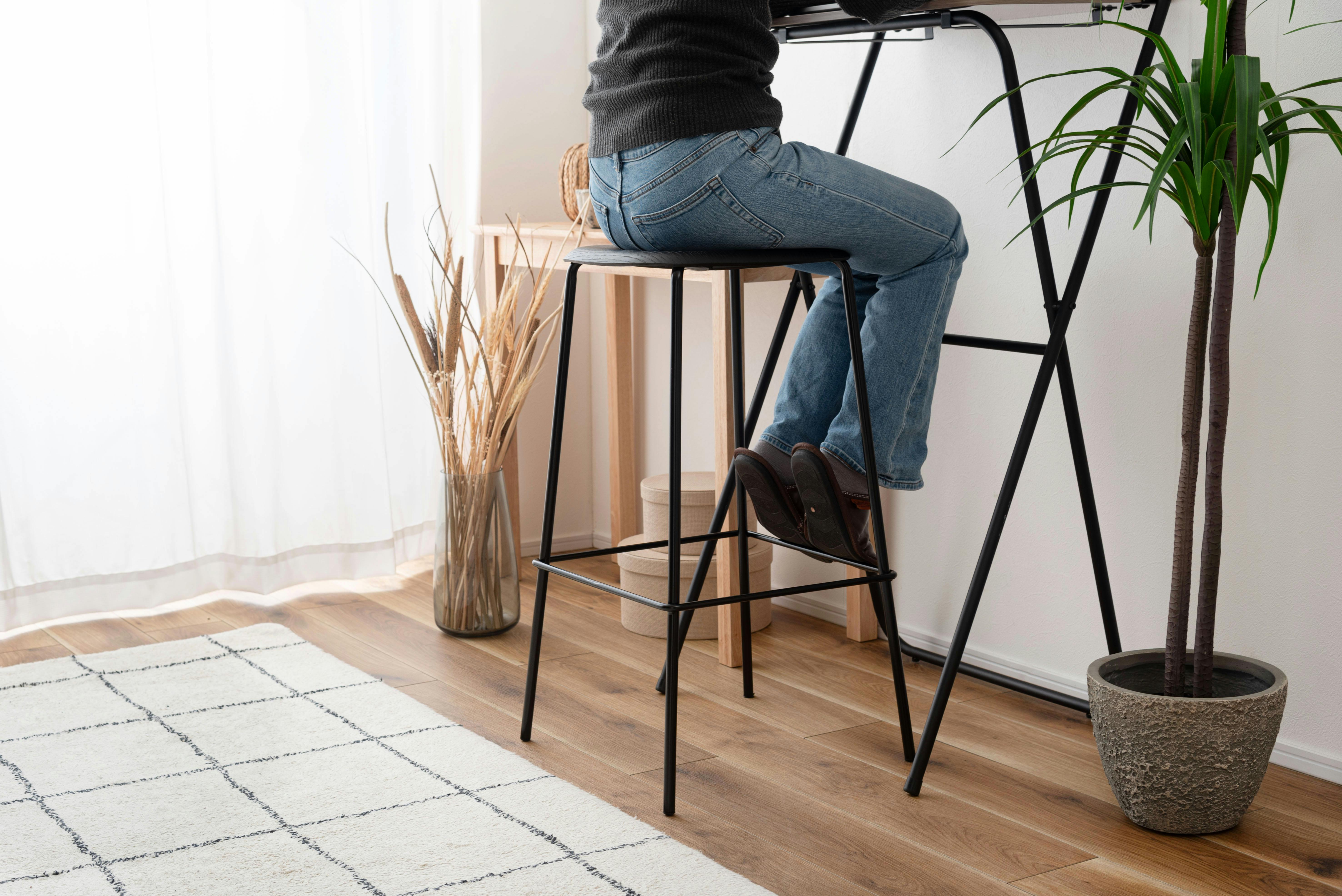 Room Essence ハイスツール W43×D43×H74.5 ブラック 完成品 スツール