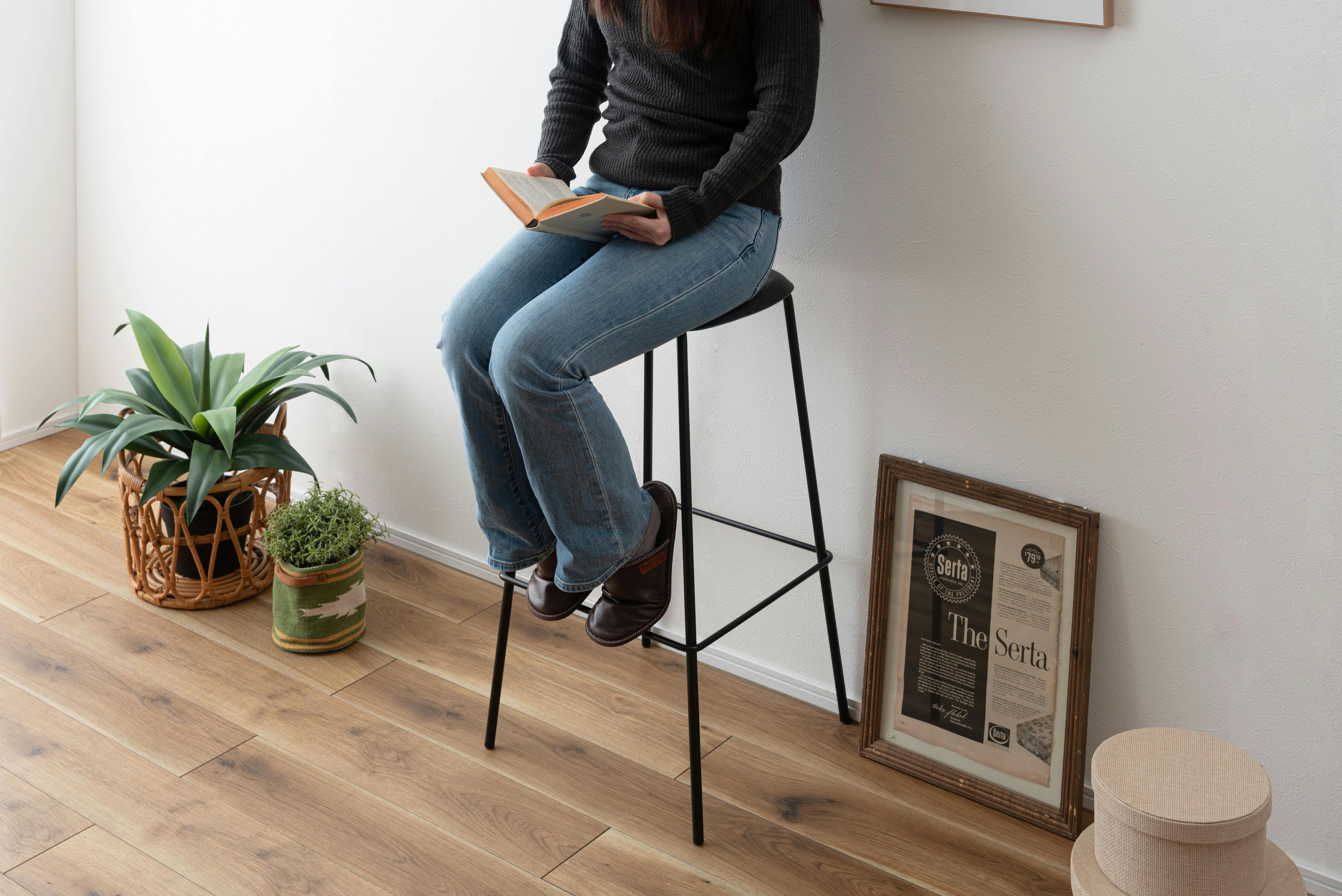 Room Essence ハイスツール W43×D43×H74.5 ブラック 完成品 スツール