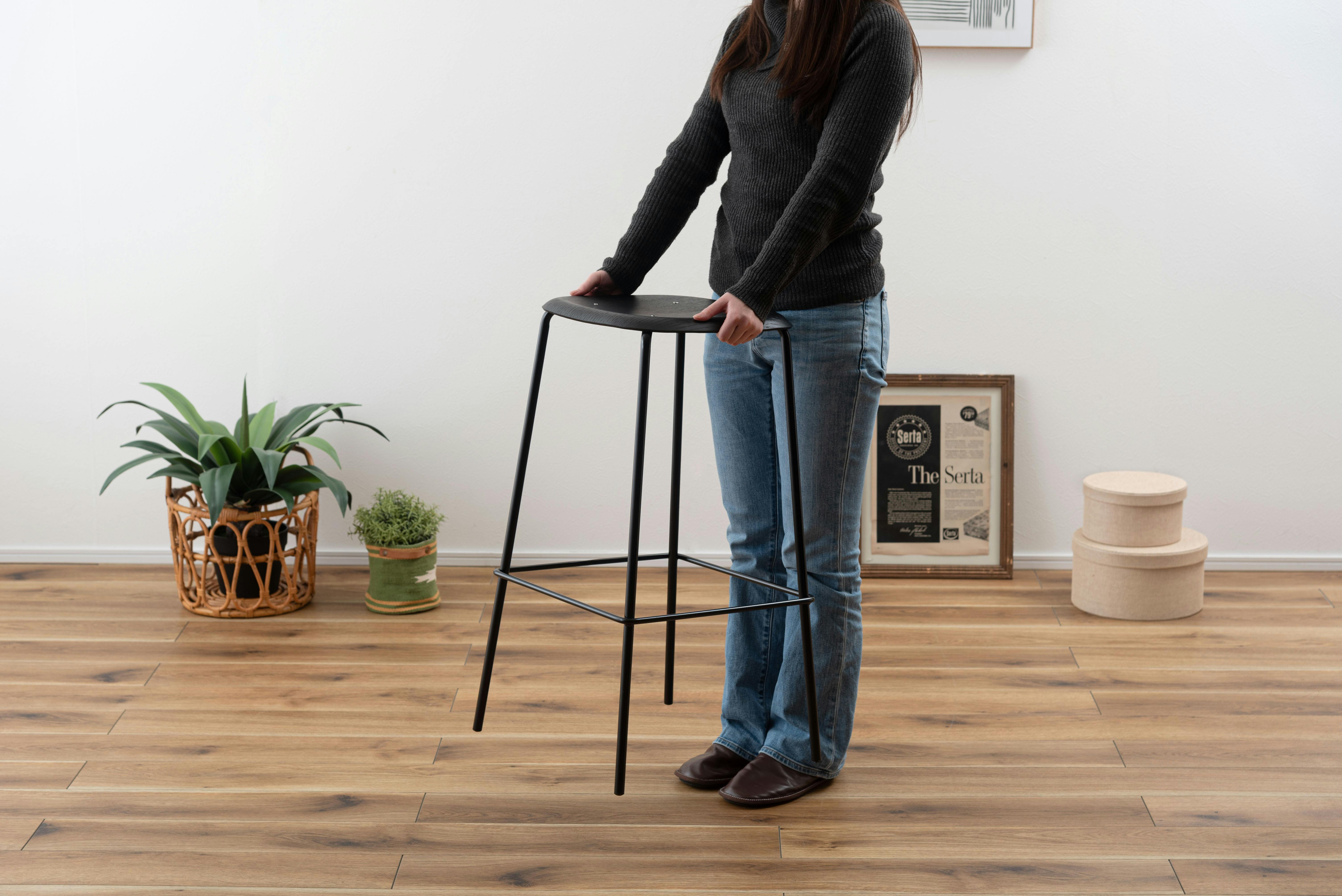 Room Essence ハイスツール W43×D43×H74.5 ブラック 完成品 スツール