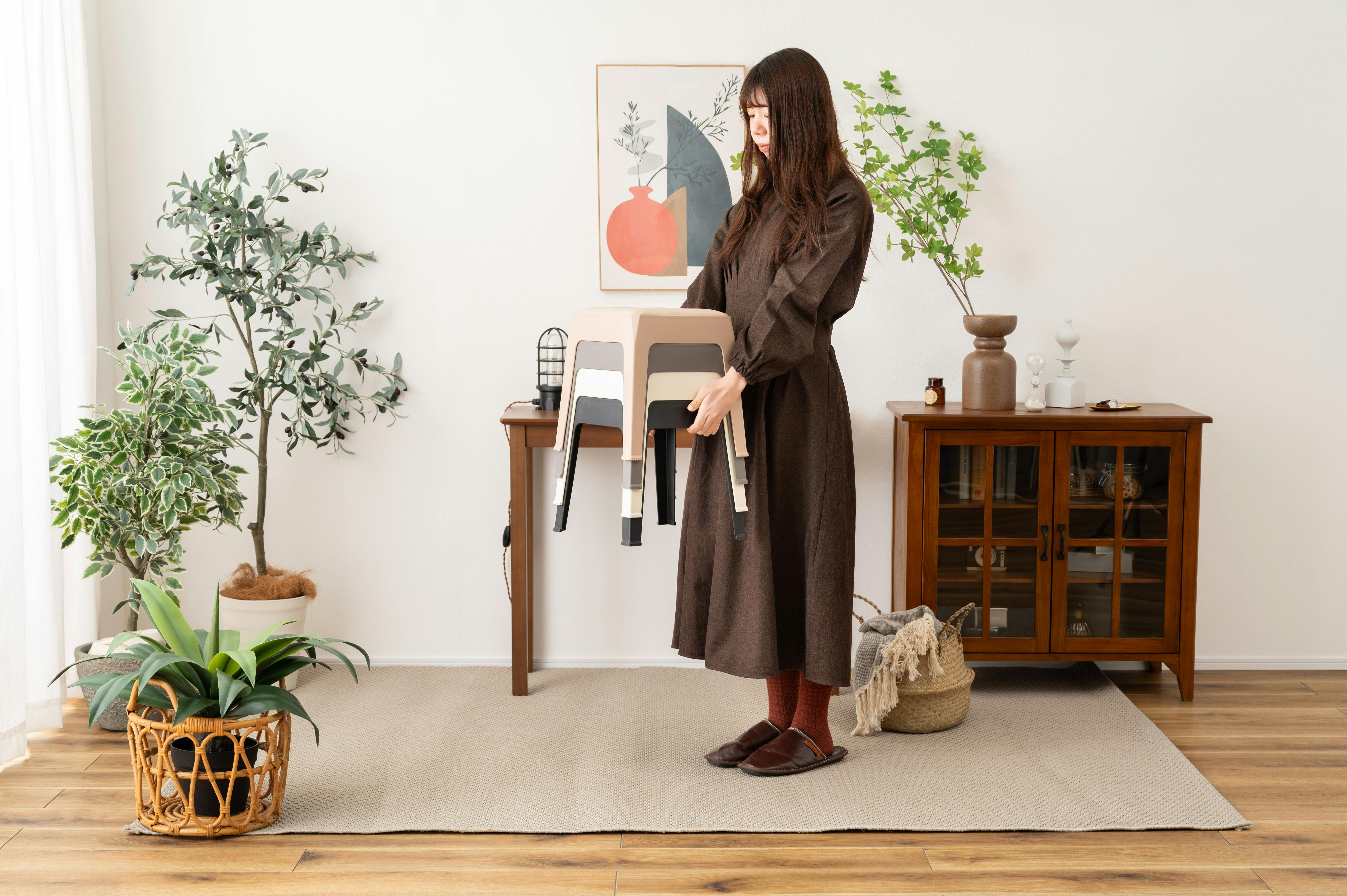 Room Essence スツール W30.5×D30.5×H31 グレー 完成品 スタッキング