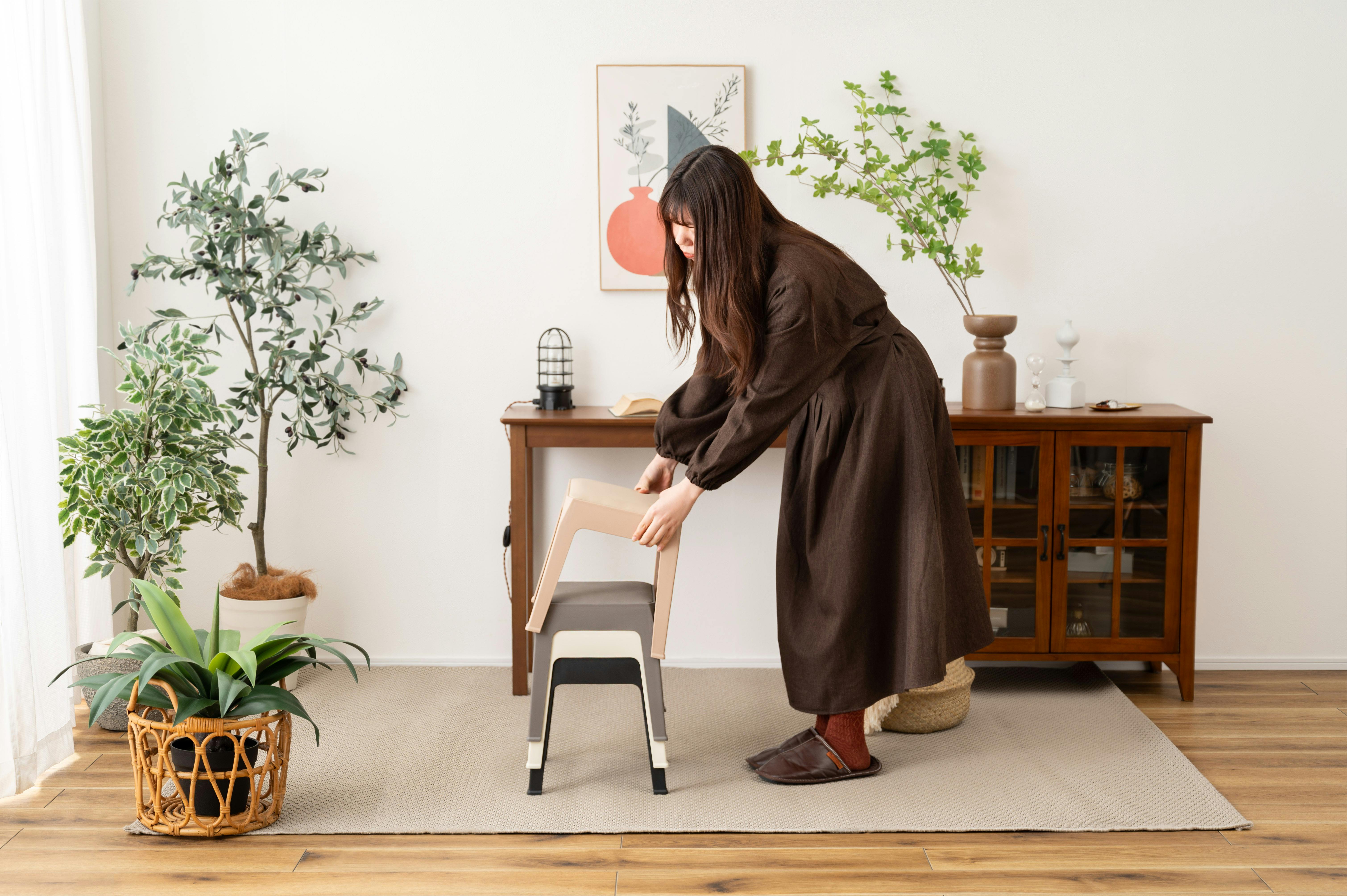 Room Essence スツール W30.5×D30.5×H31 アイボリー 完成品