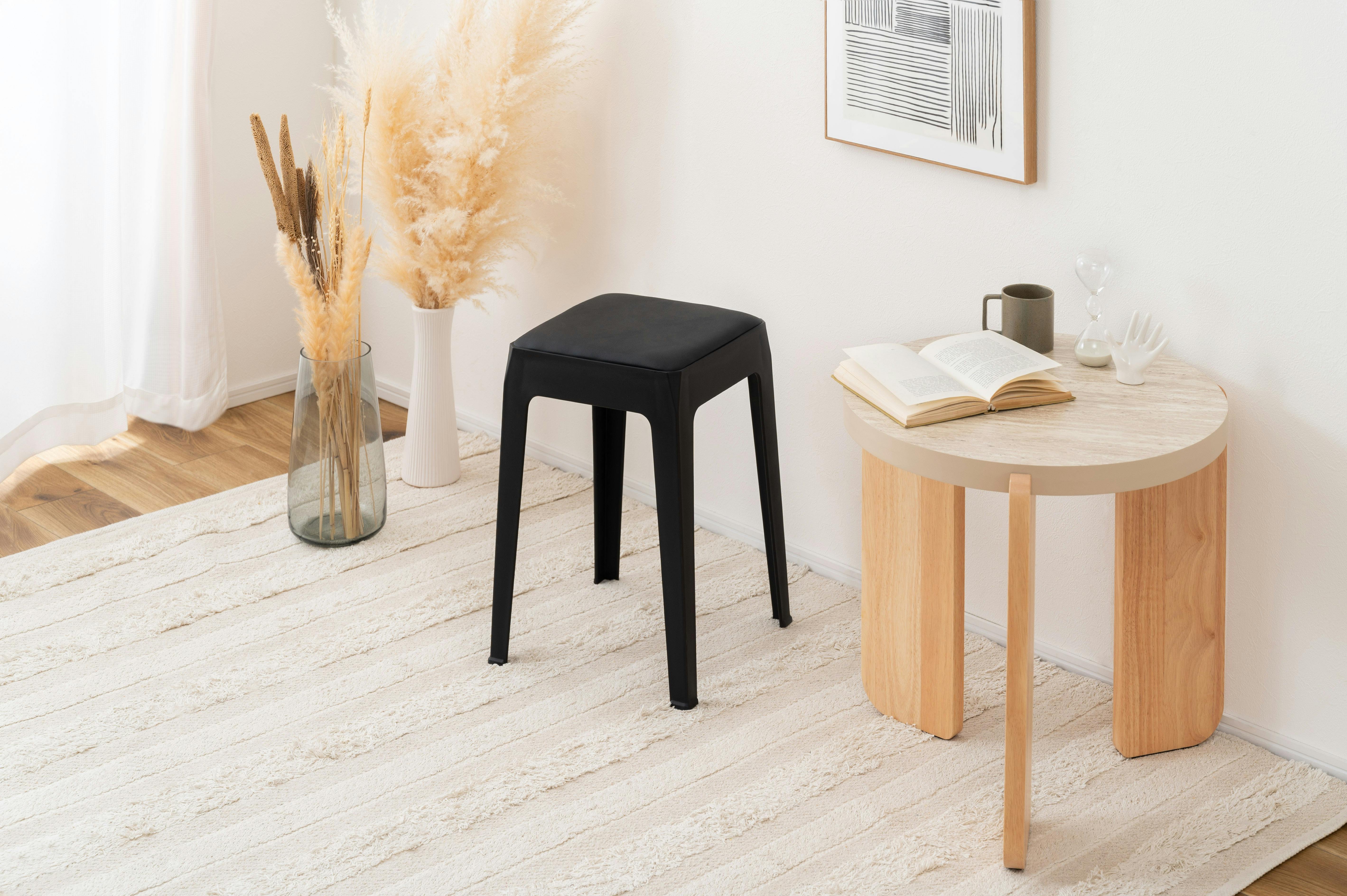 Room Essence スツール W33×D33×H46 ブラック 完成品 スタッキング