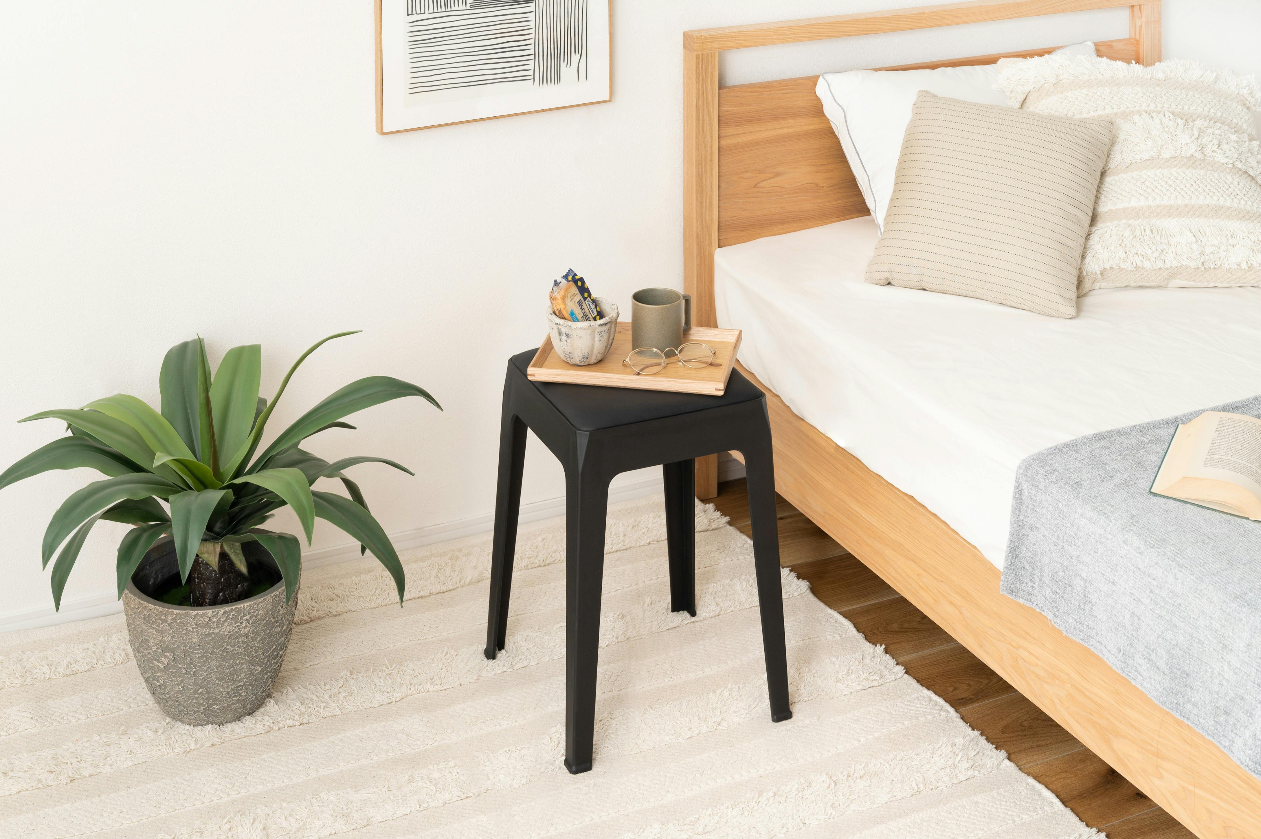 Room Essence スツール W33×D33×H46 ブラック 完成品 スタッキング