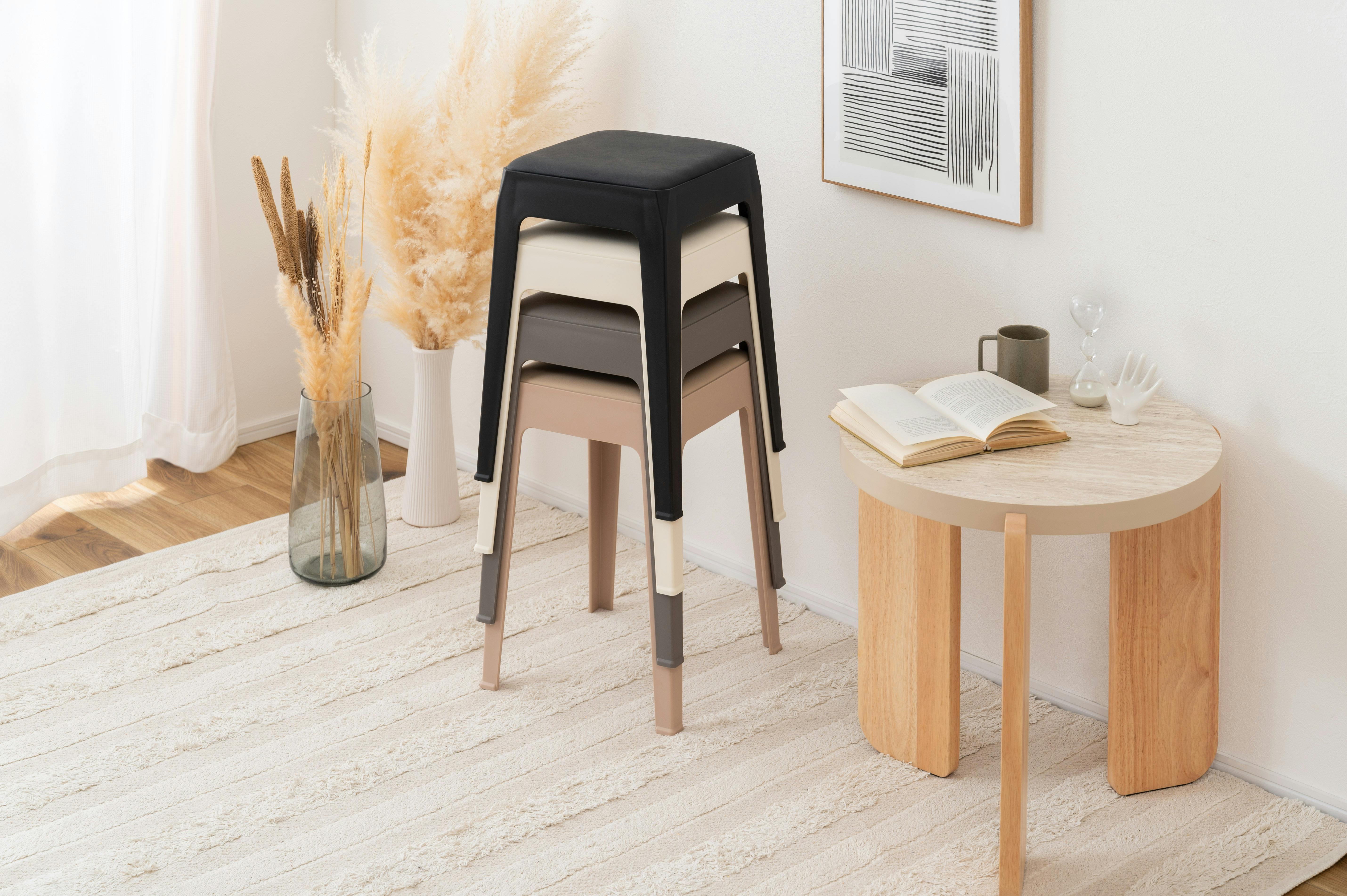 Room Essence スツール W33×D33×H46 ブラック 完成品 スタッキング