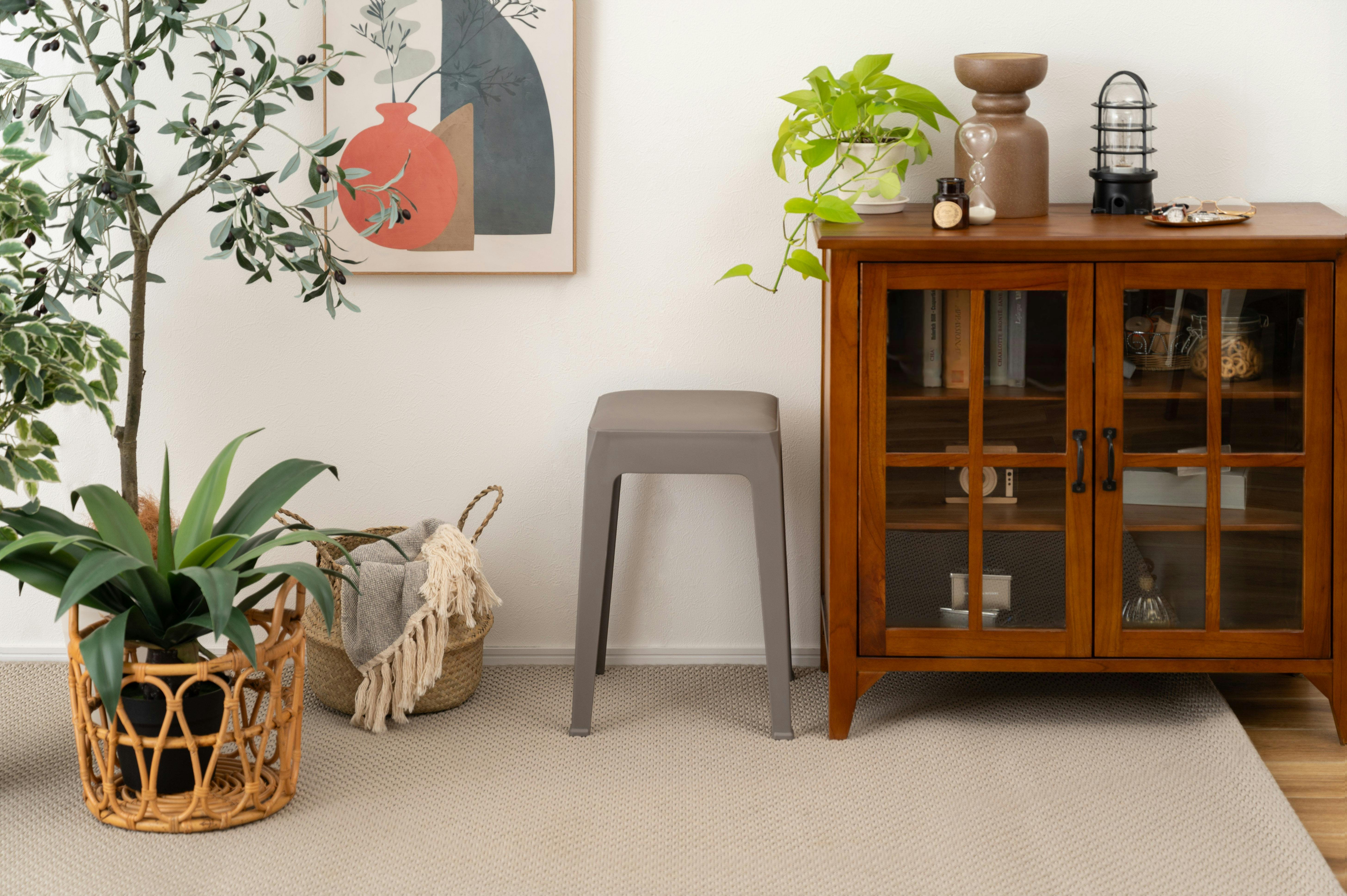 Room Essence スツール W33×D33×H46 グレー 完成品 スタッキング