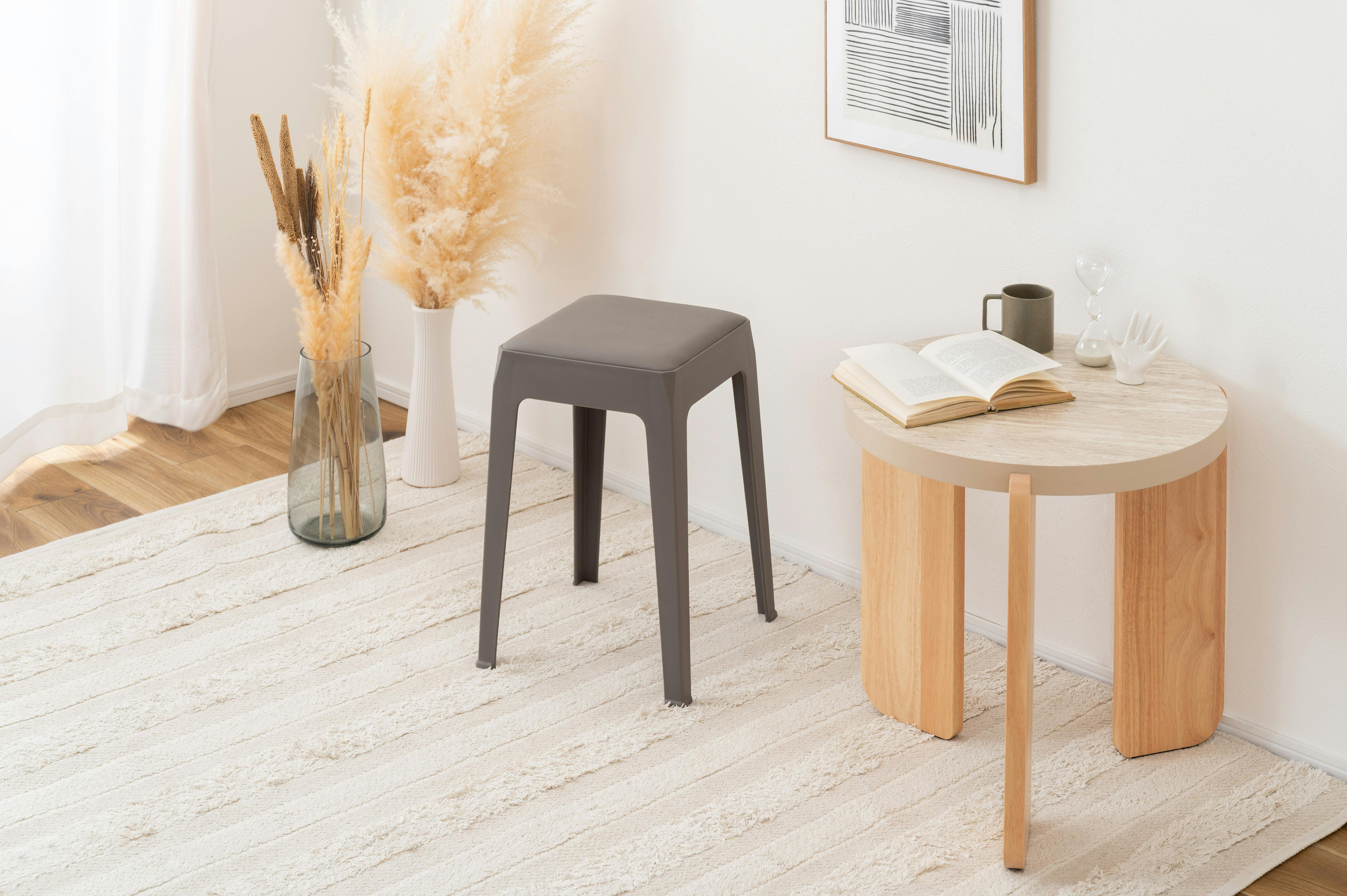 椅子　スツール（色：オフホワイト） Room Essence スツール W33×D33×H46 グレー 完成品 スタッキング