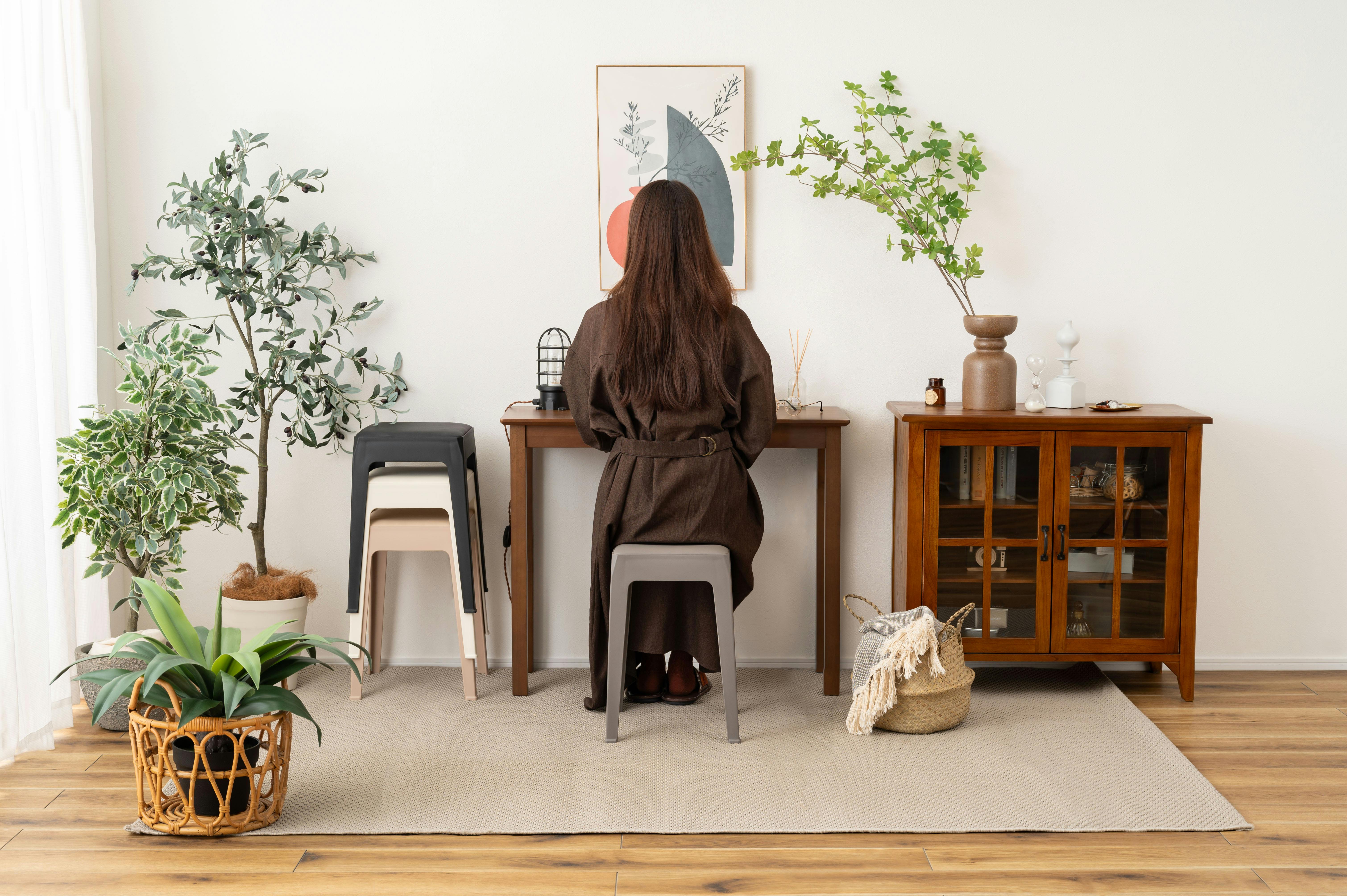 Room Essence スツール W33×D33×H46 グレー 完成品 スタッキング
