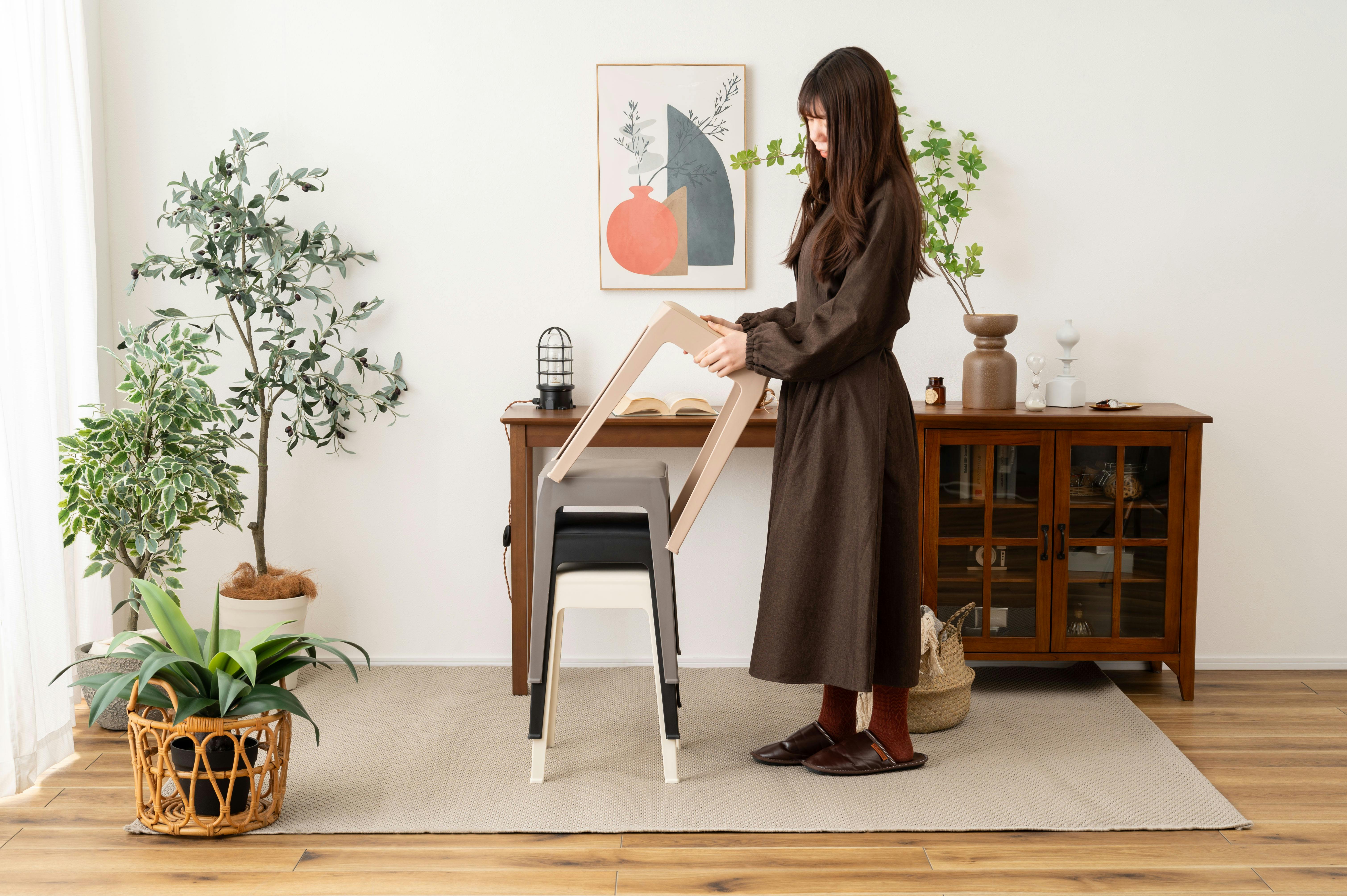 Room Essence スツール W33×D33×H46 グレー 完成品 スタッキング