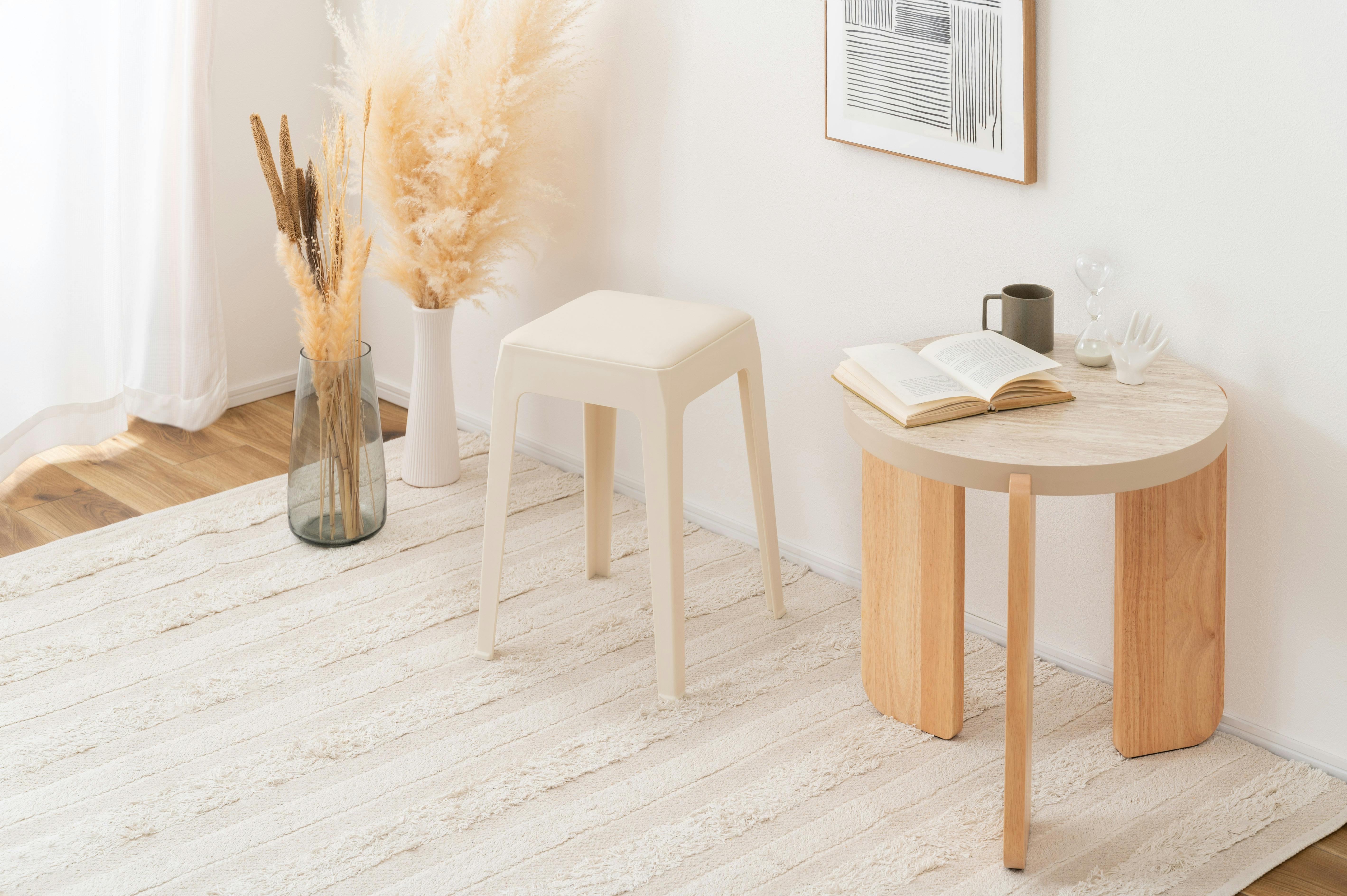 Room Essence スツール W33×D33×H46 アイボリー 完成品 スタッキング