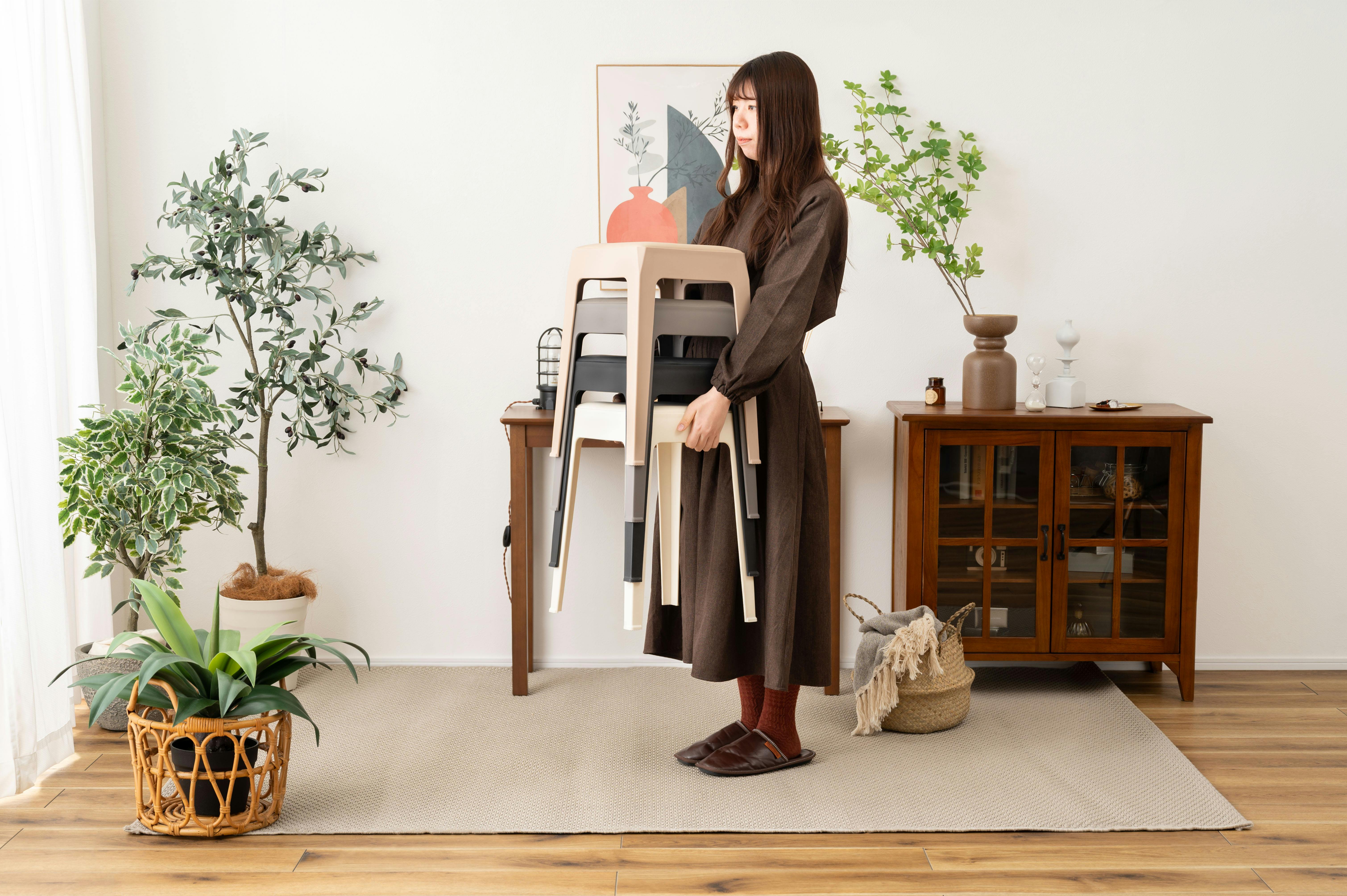 Room Essence スツール W33×D33×H46 アイボリー 完成品 スタッキング