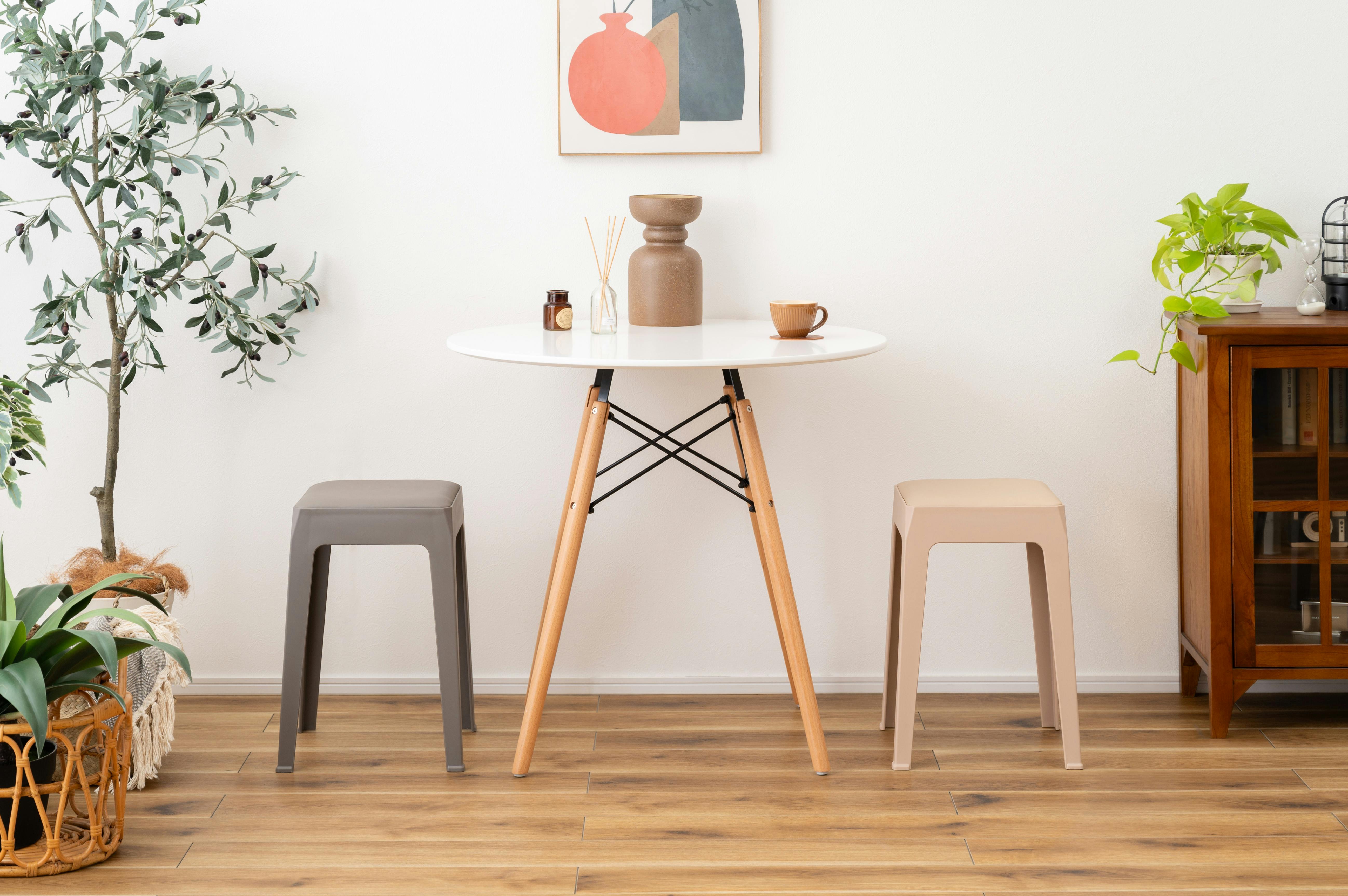 Room Essence スツール W33×D33×H46 ローズベージュ 完成品