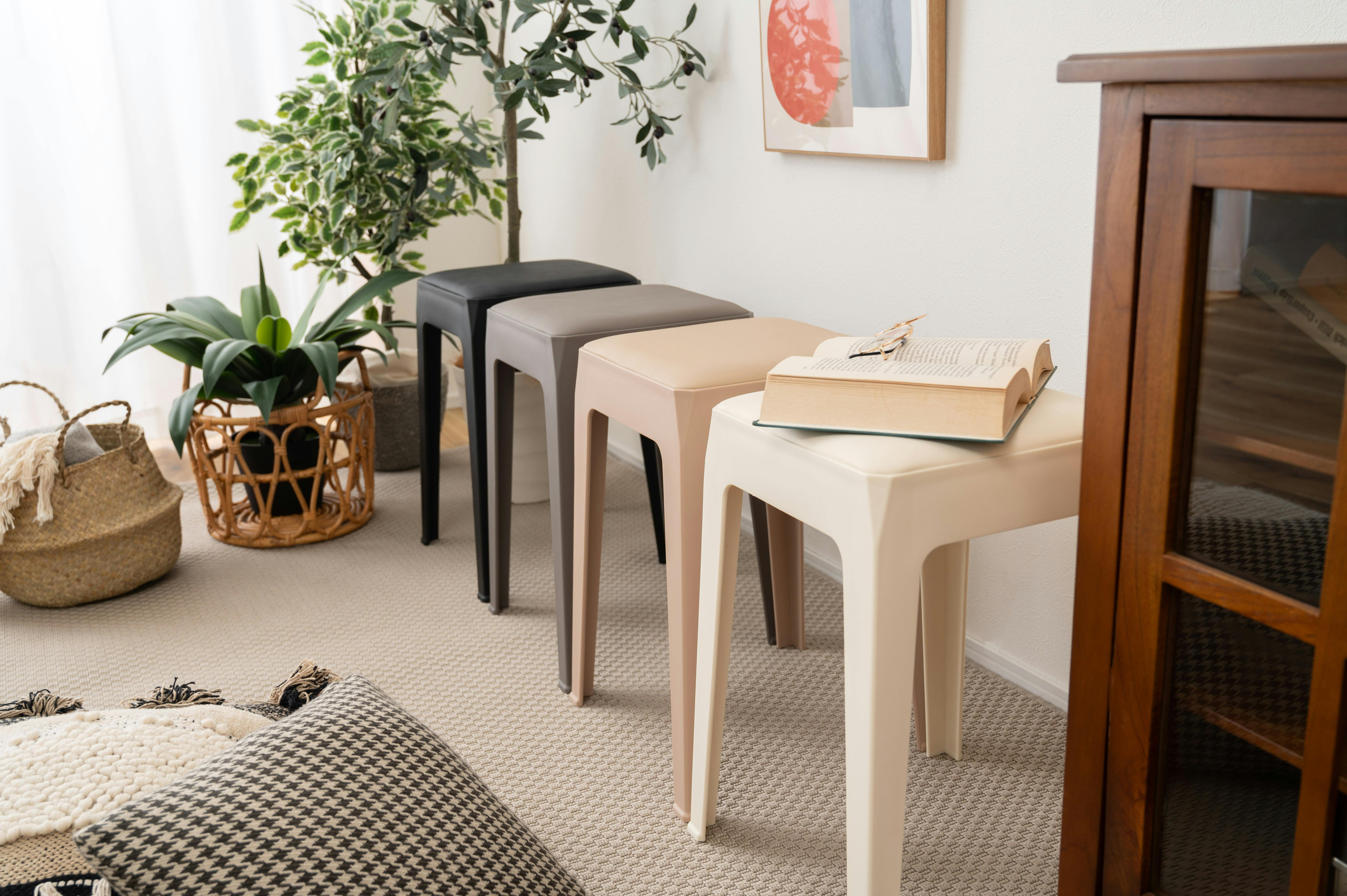 Room Essence スツール W33×D33×H46 ローズベージュ 完成品