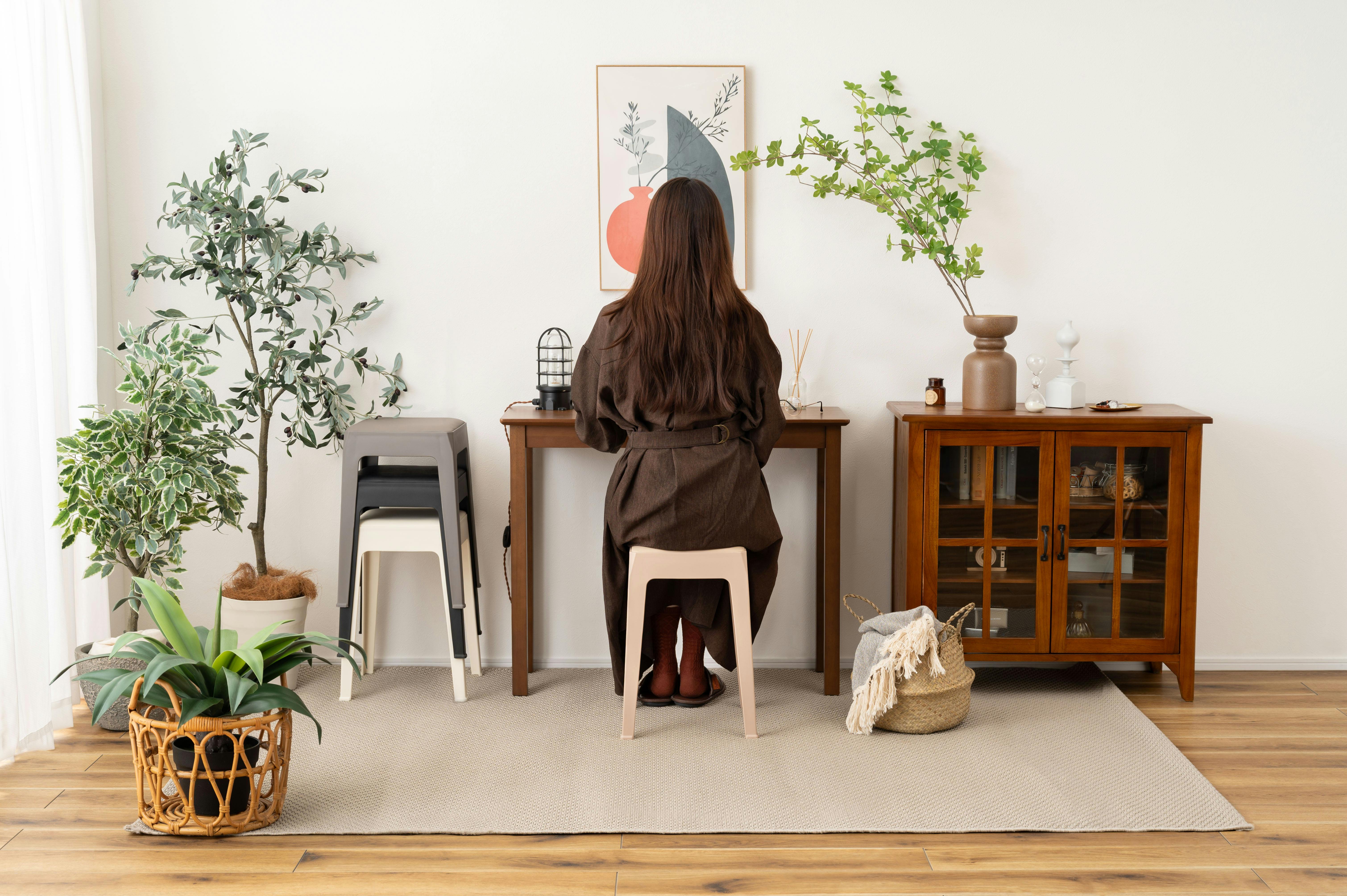 Room Essence スツール W33×D33×H46 ローズベージュ 完成品