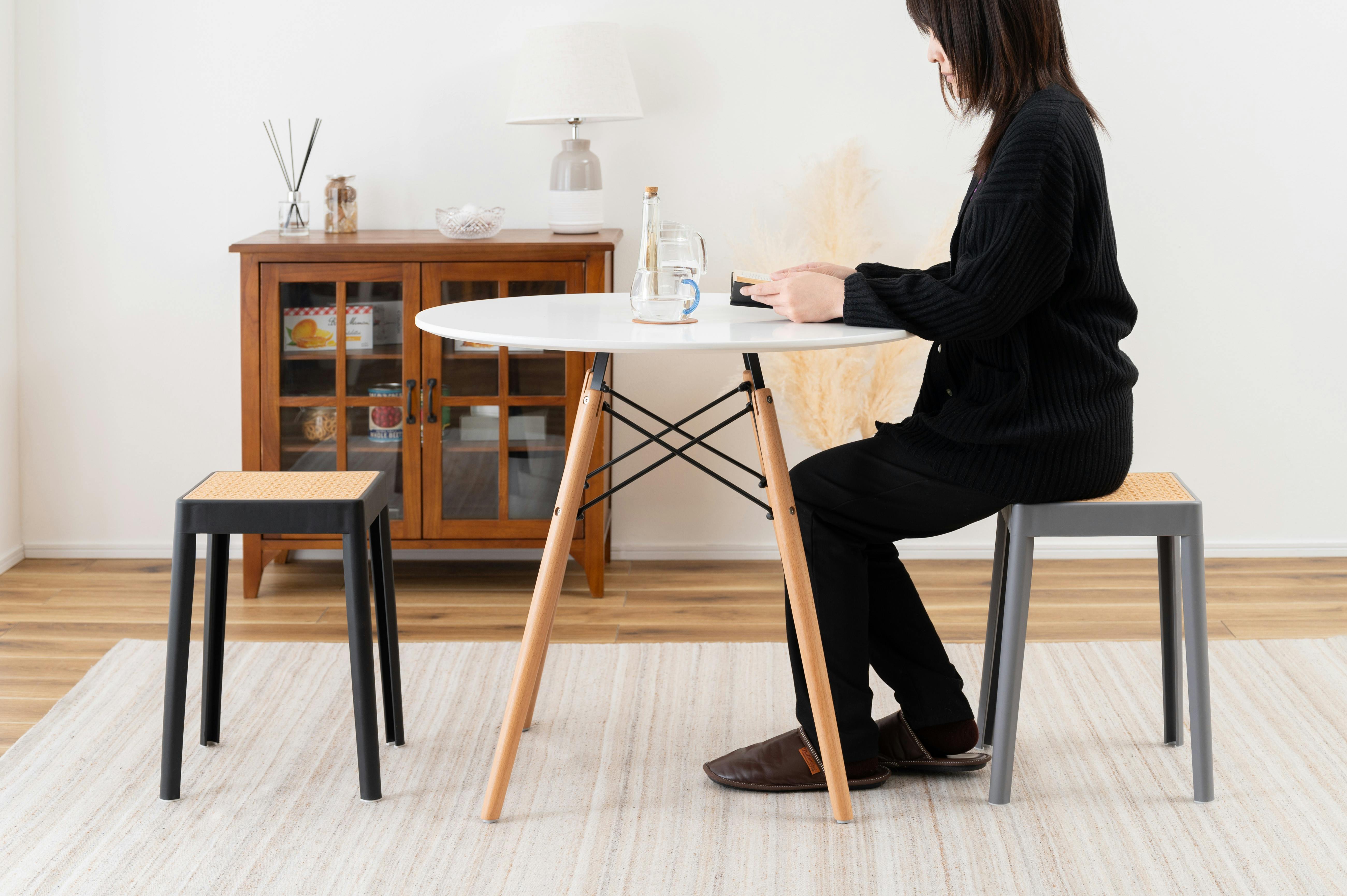 Room Essence スツール W34×D34×H46 グレー 完成品 スタッキング