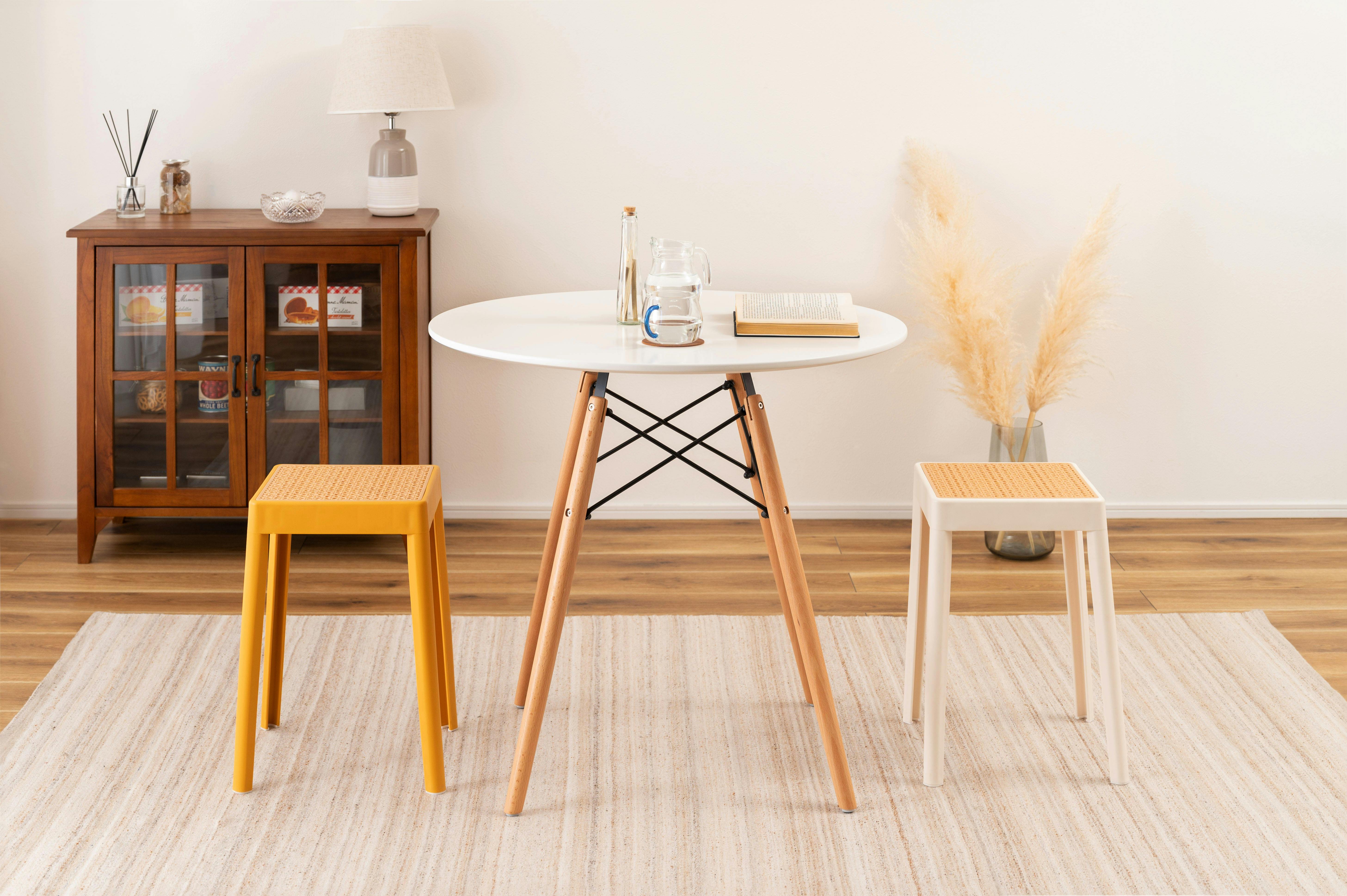 Room Essence スツール W34×D34×H46 ホワイト 完成品 スタッキング