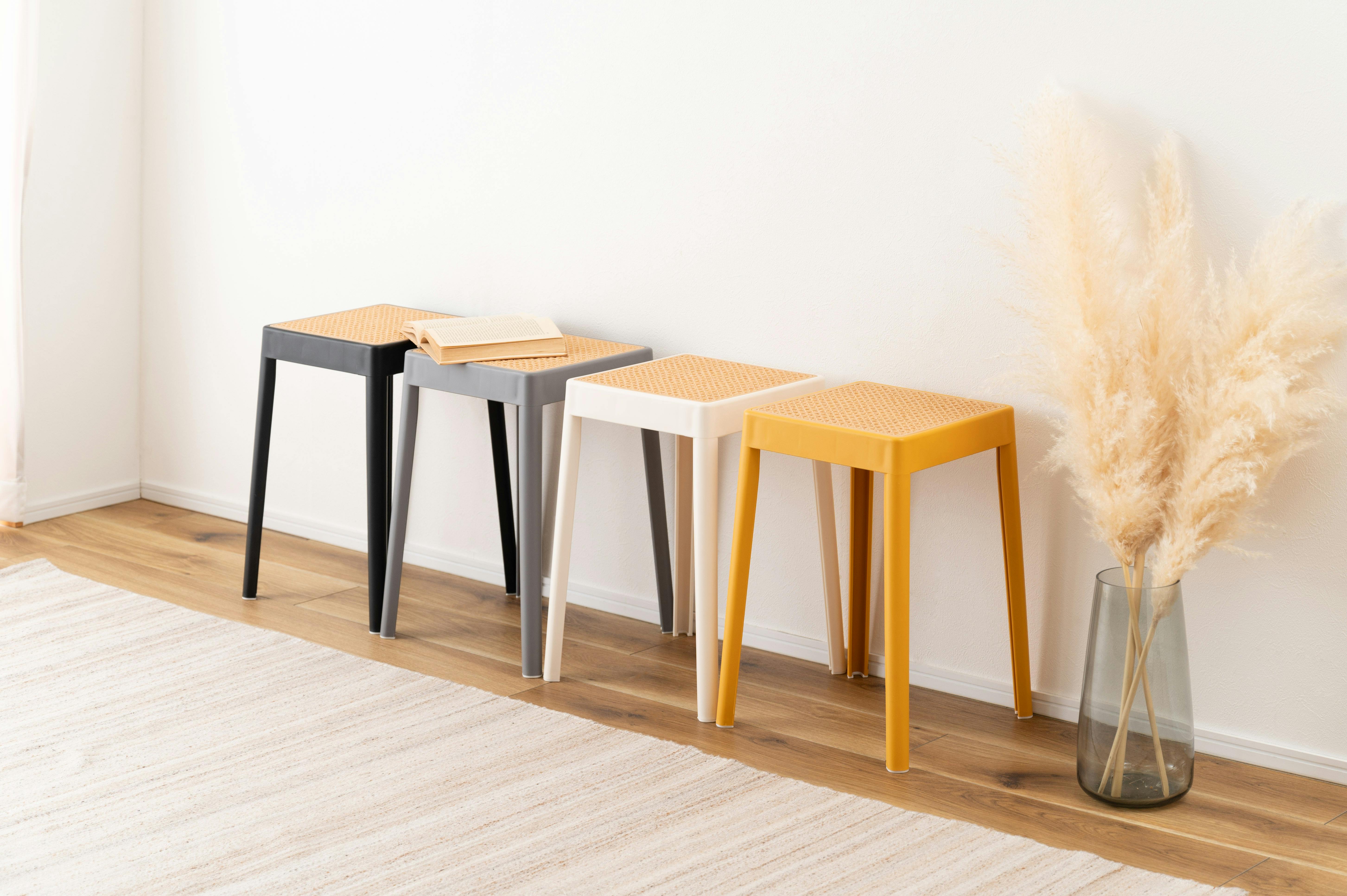 Room Essence スツール W34×D34×H46 ホワイト 完成品 スタッキング