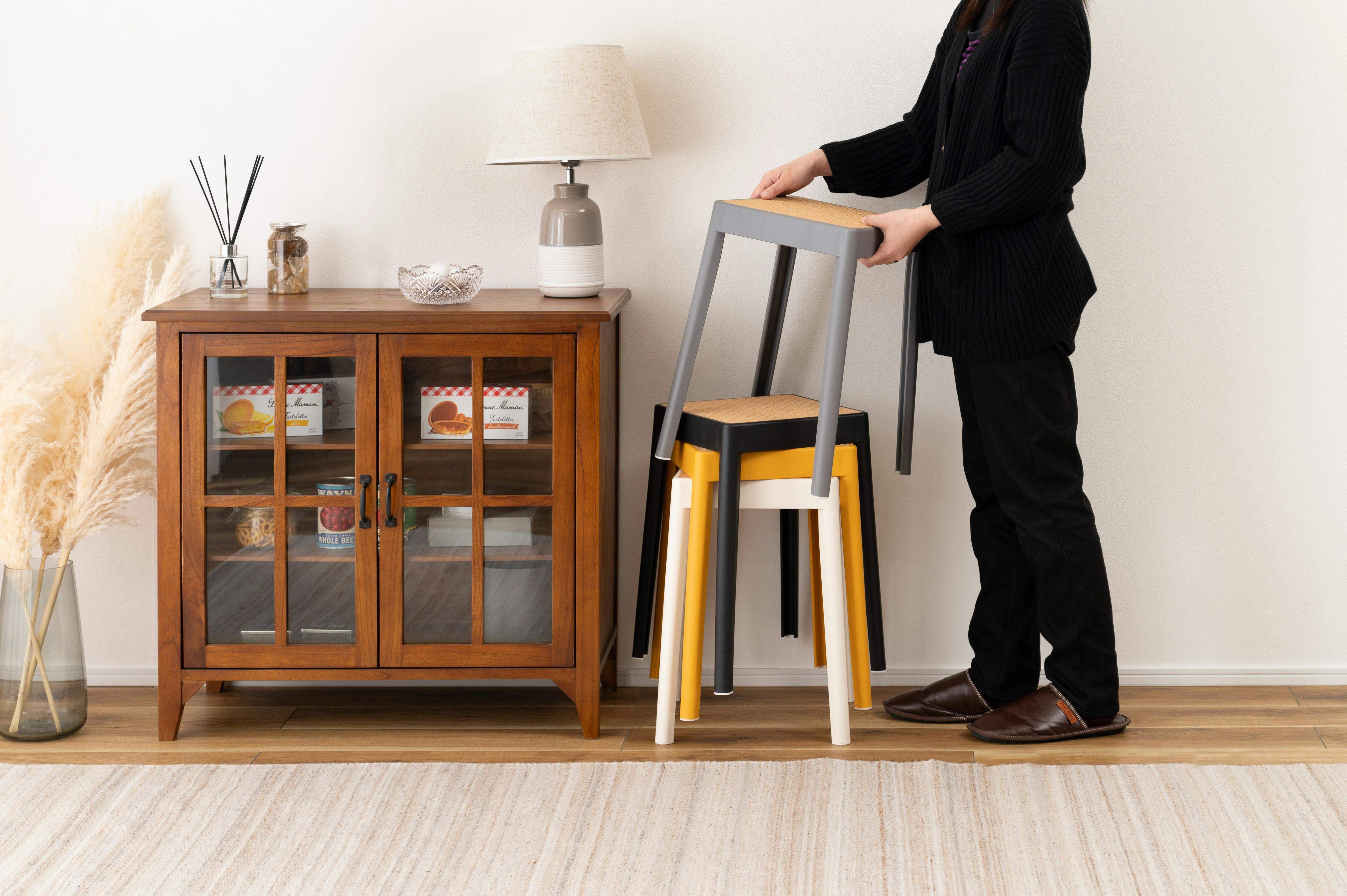 Room Essence スツール W34×D34×H46 ホワイト 完成品 スタッキング