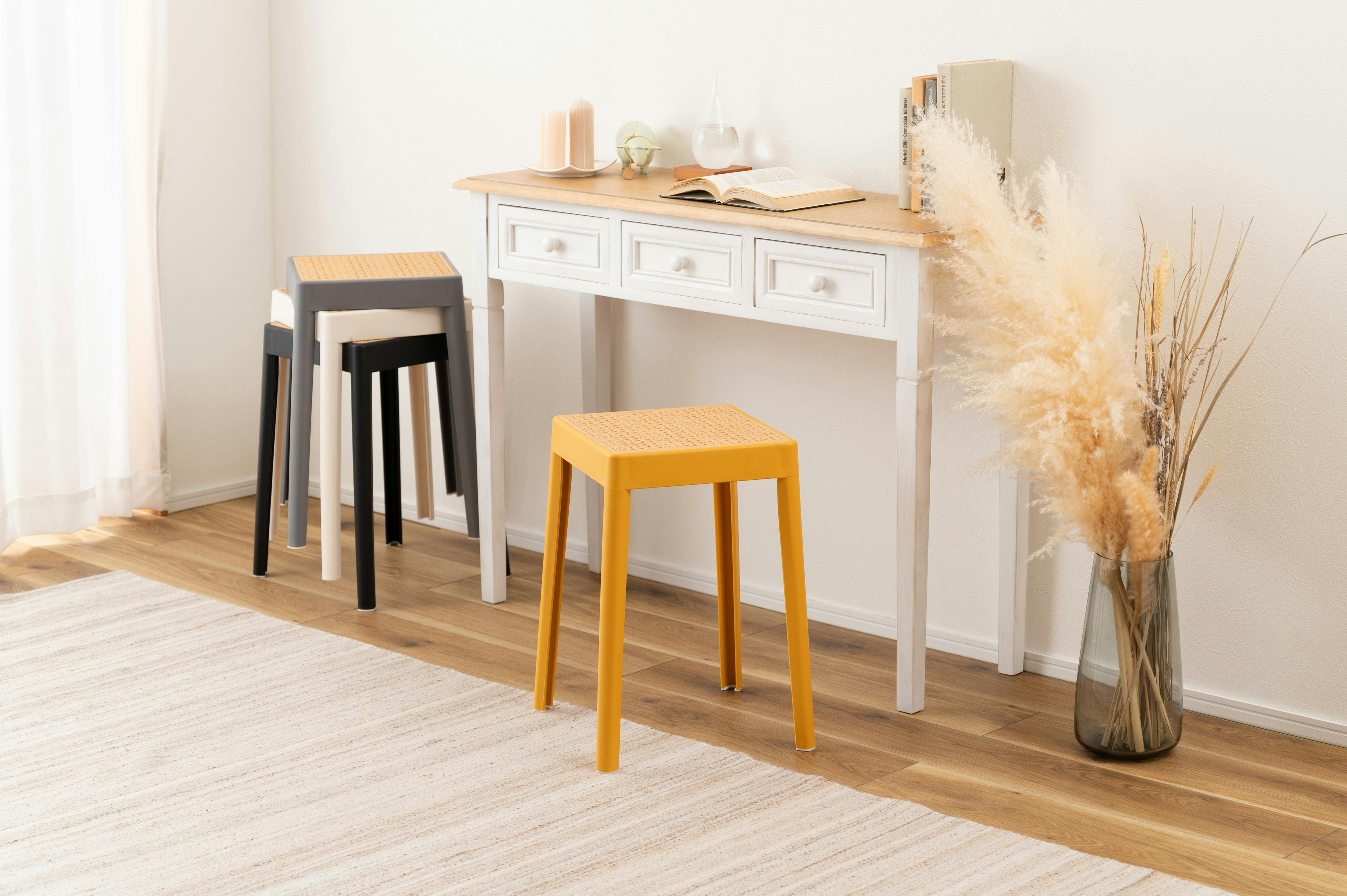 Room Essence スツール W34×D34×H46 イエロー 完成品 スタッキング