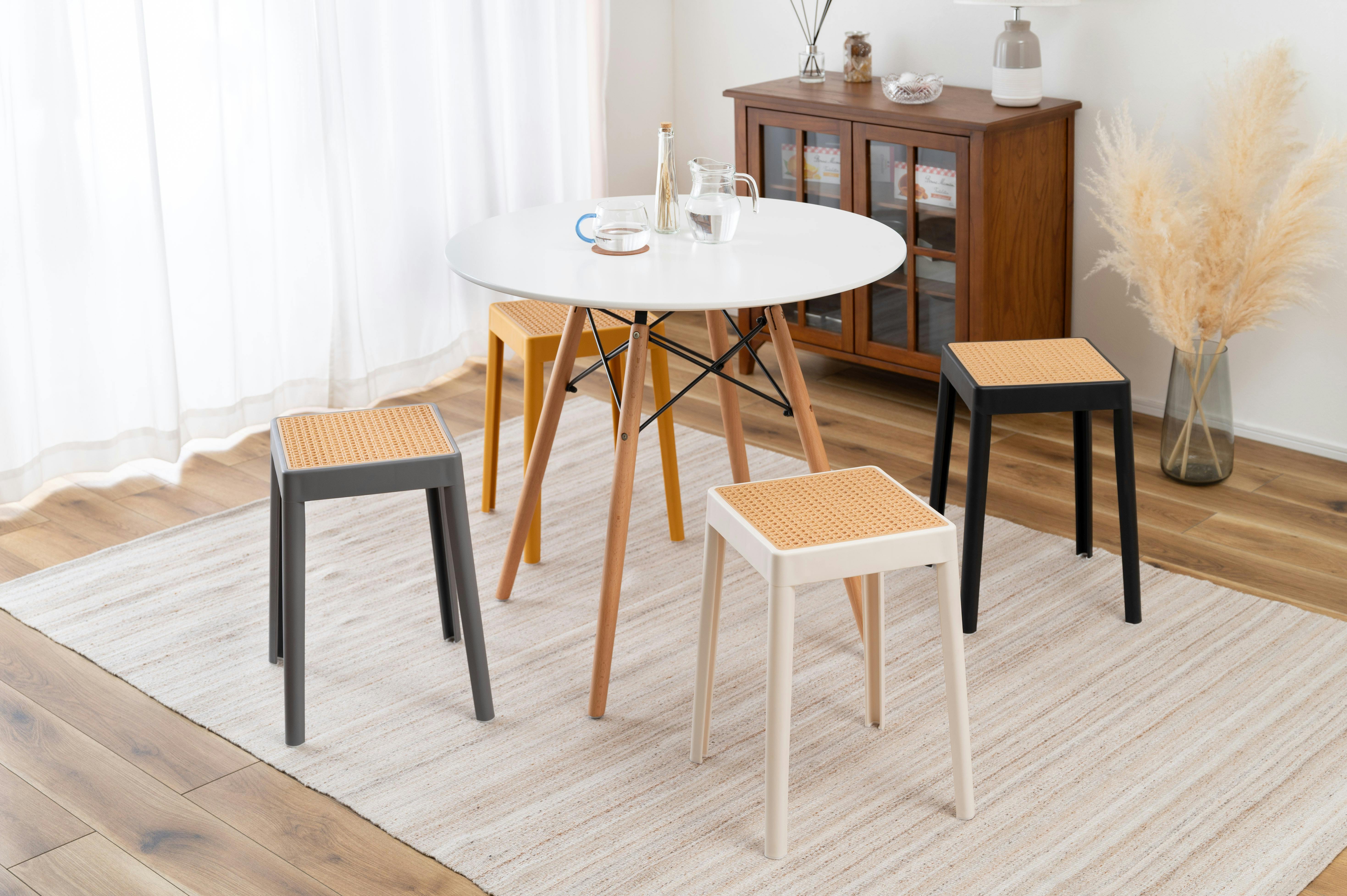 イエロー角型スツール2個セット Room Essence スツール W34×D34×H46 イエロー 完成品 スタッキング