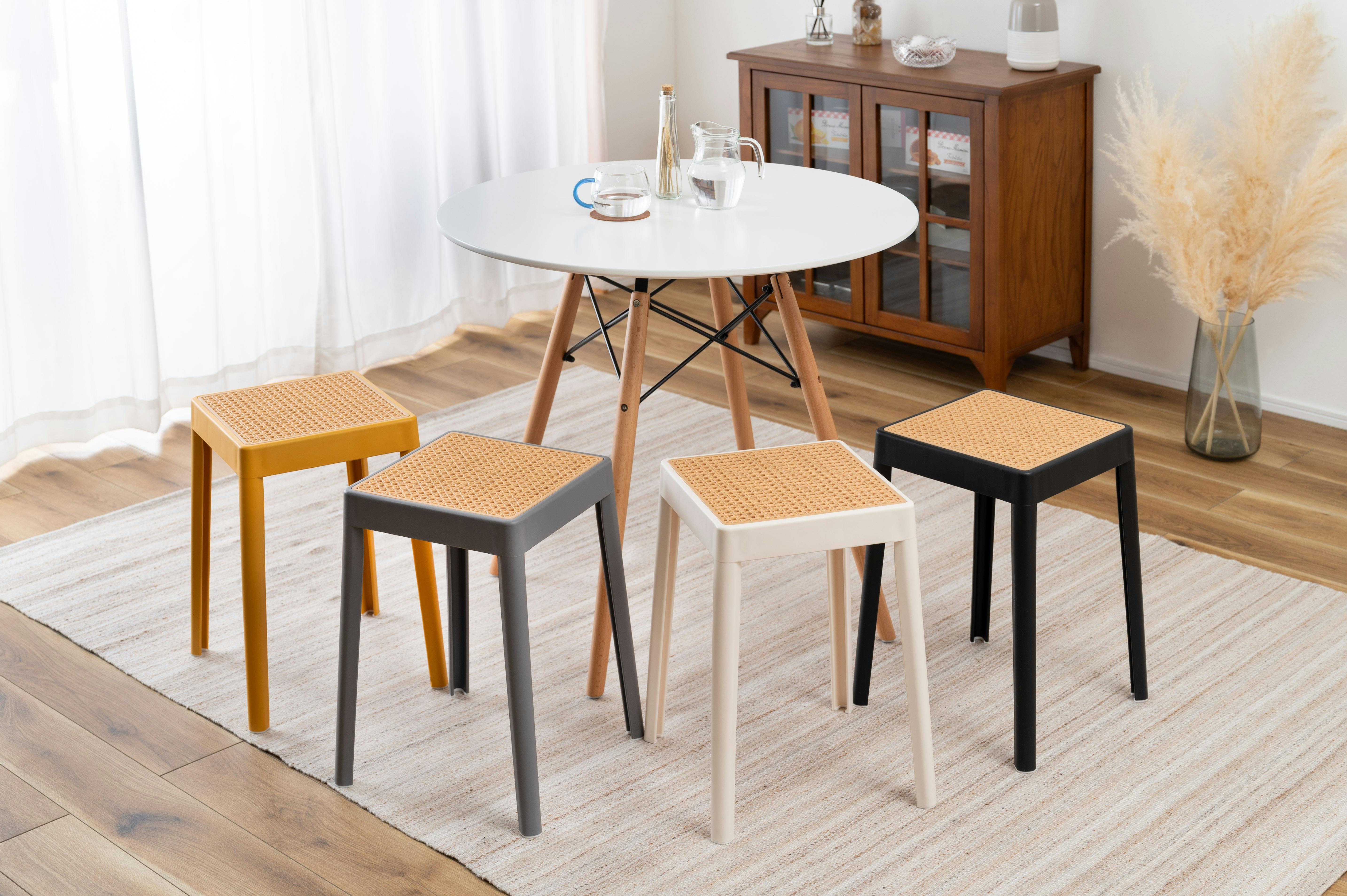 Room Essence スツール W34×D34×H46 イエロー 完成品 スタッキング