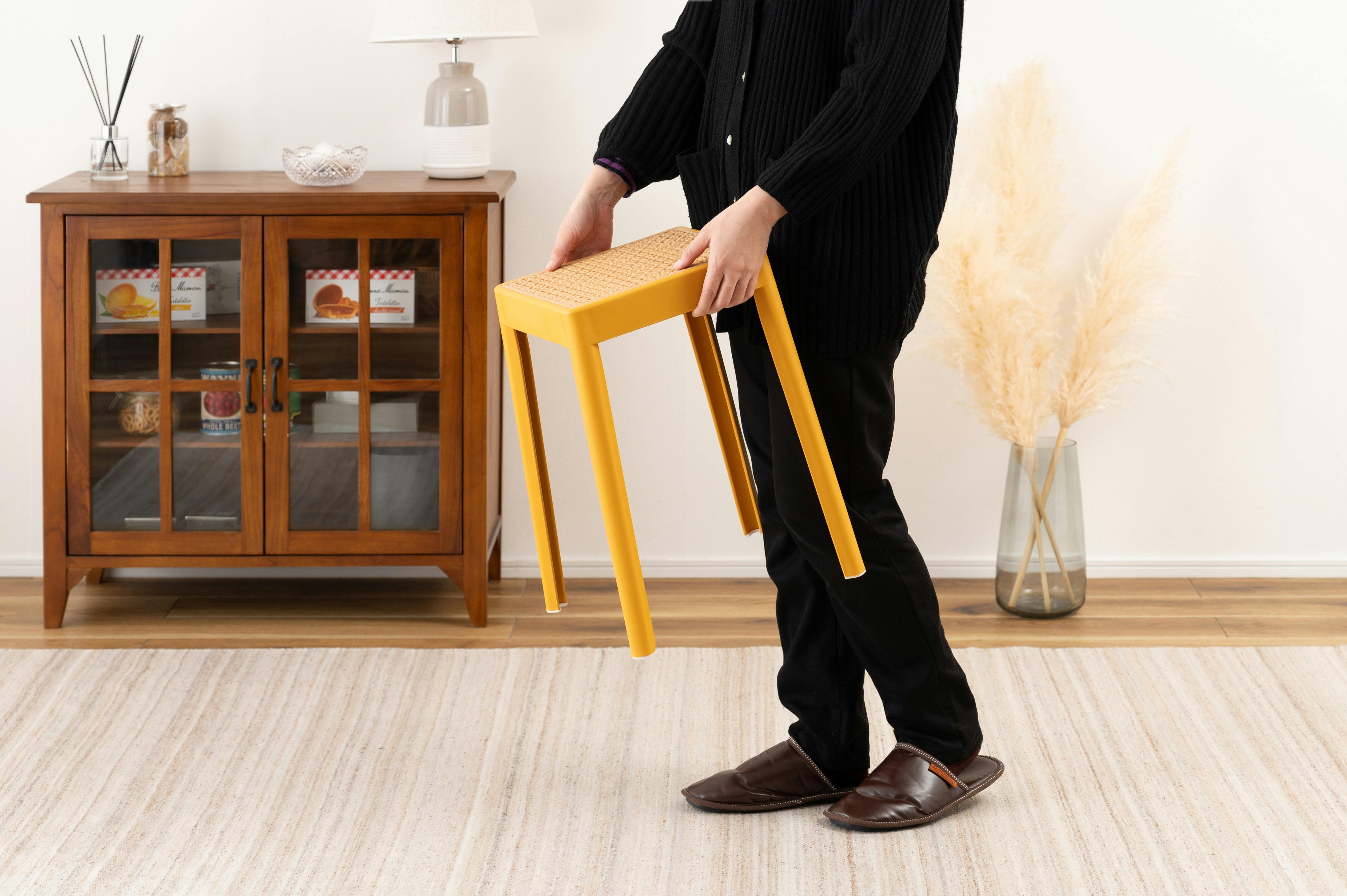 Room Essence スツール W34×D34×H46 イエロー 完成品 スタッキング