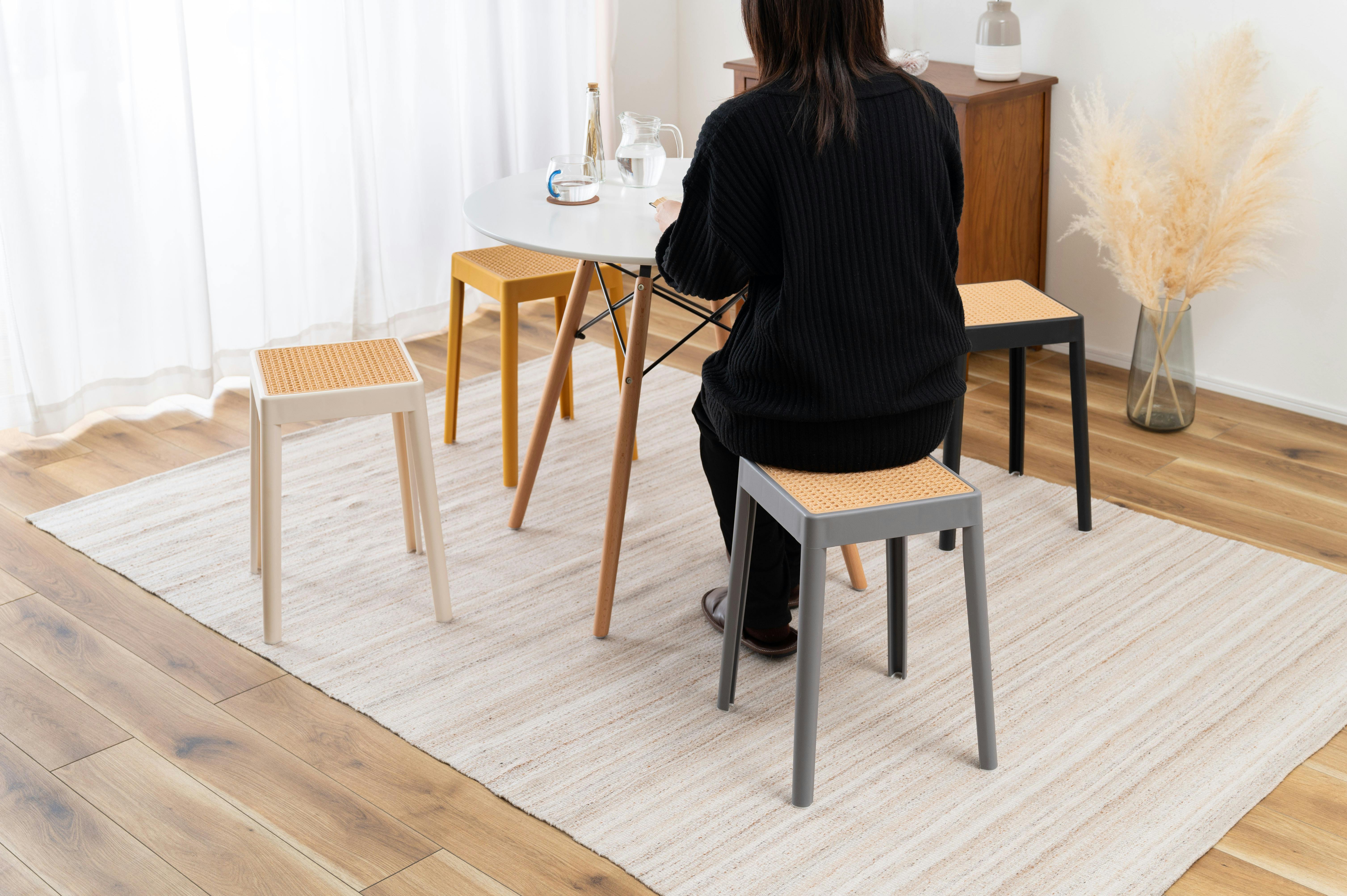 スツール H ⭐︎送料込み⭐︎ Room Essence スツール W34×D34×H46 イエロー 完成品 スタッキング