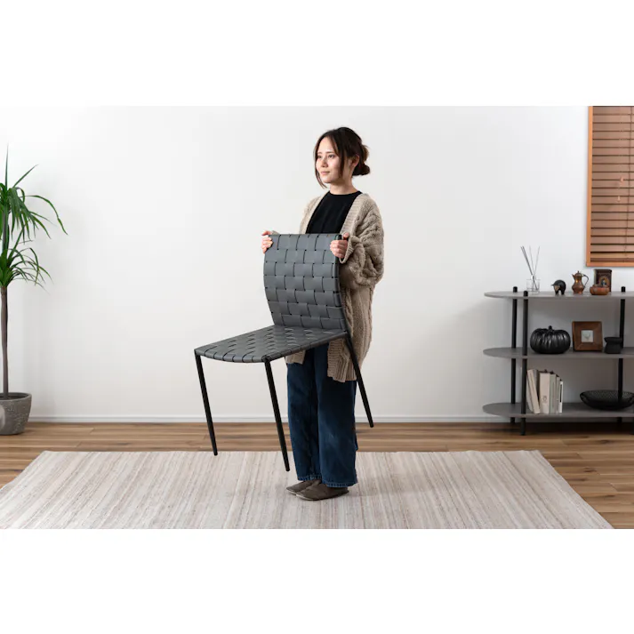 Room Essence チェア W43×D52×H80.5×SH45 ダークグレー 完成品 イス 椅子 ダイニング リビング シンプル モダン おしゃれ アイアン レザー 合皮 PC-822DGY【別送品】